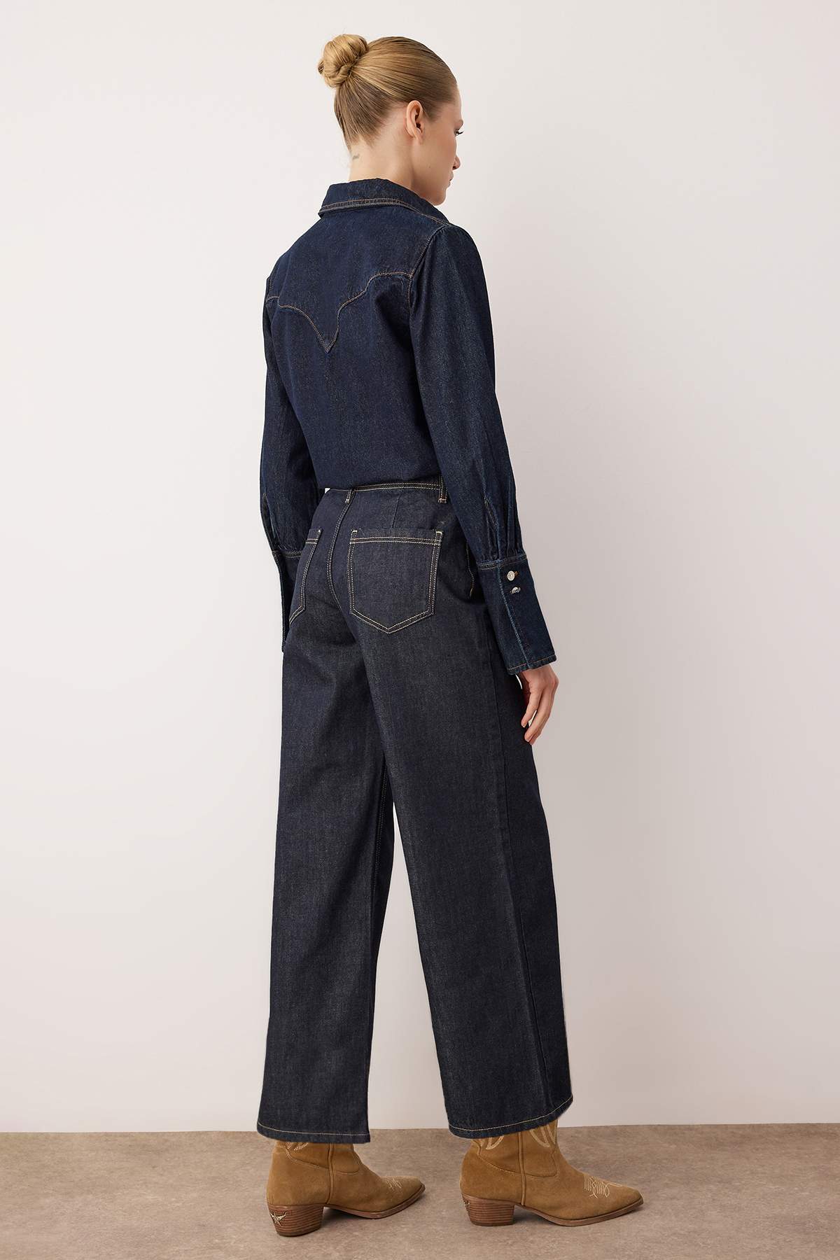 Trendyolmilla  Koyu Mavi Yüksek Bel Culotte Fit Jeans TWOAW26JE00170 - Görsel 4