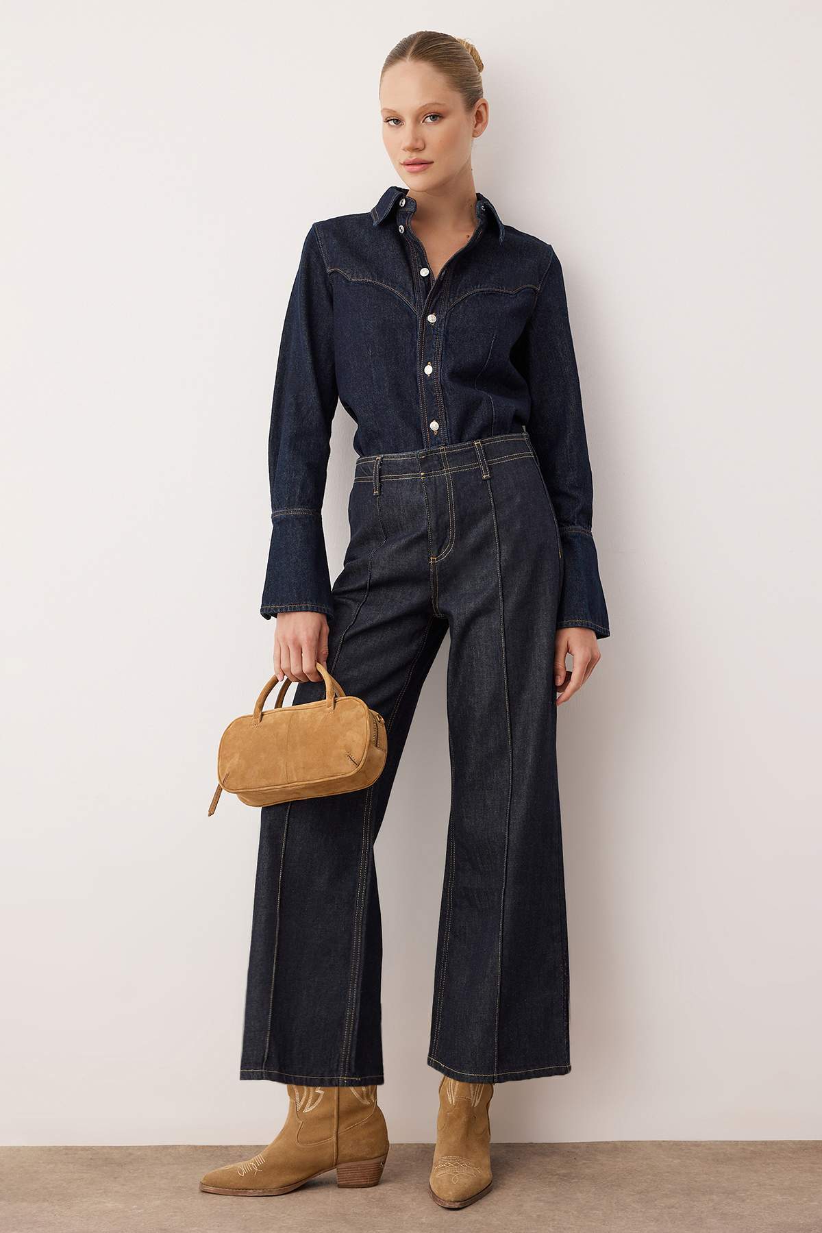 Trendyolmilla  Koyu Mavi Yüksek Bel Culotte Fit Jeans TWOAW26JE00170 - Görsel 2