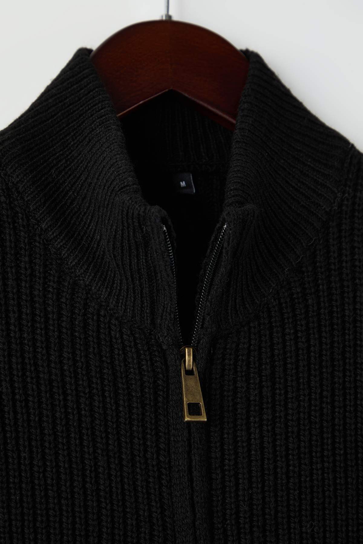 Trendyolmilla  Siyah Regular Dik Yaka Düz Fermuarlı Hırka TMNAW26HI00002 - Görsel 6