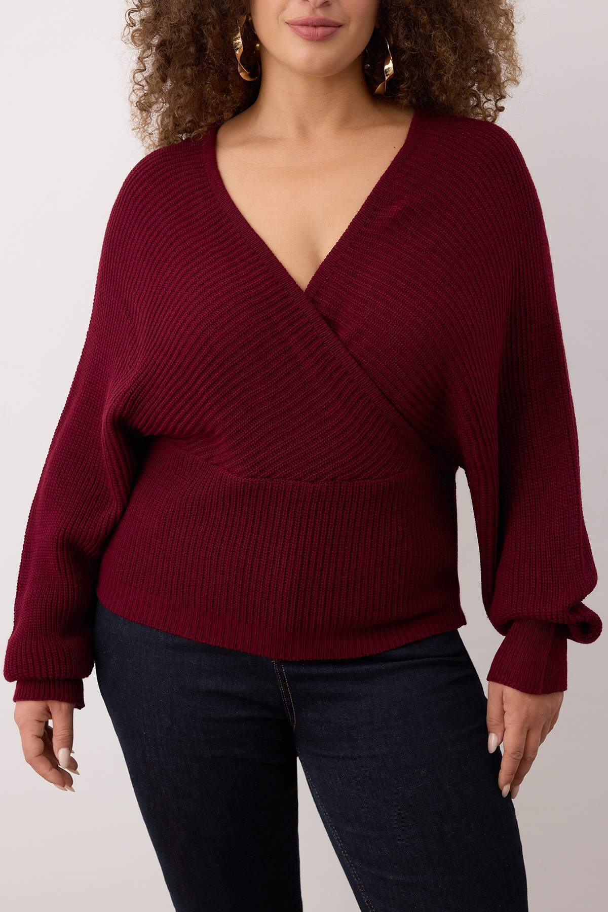 Trendyol Curve Bordó kétsoros záródású, hátul megkötős kötöttáru pulóver TBBAW23AN00040