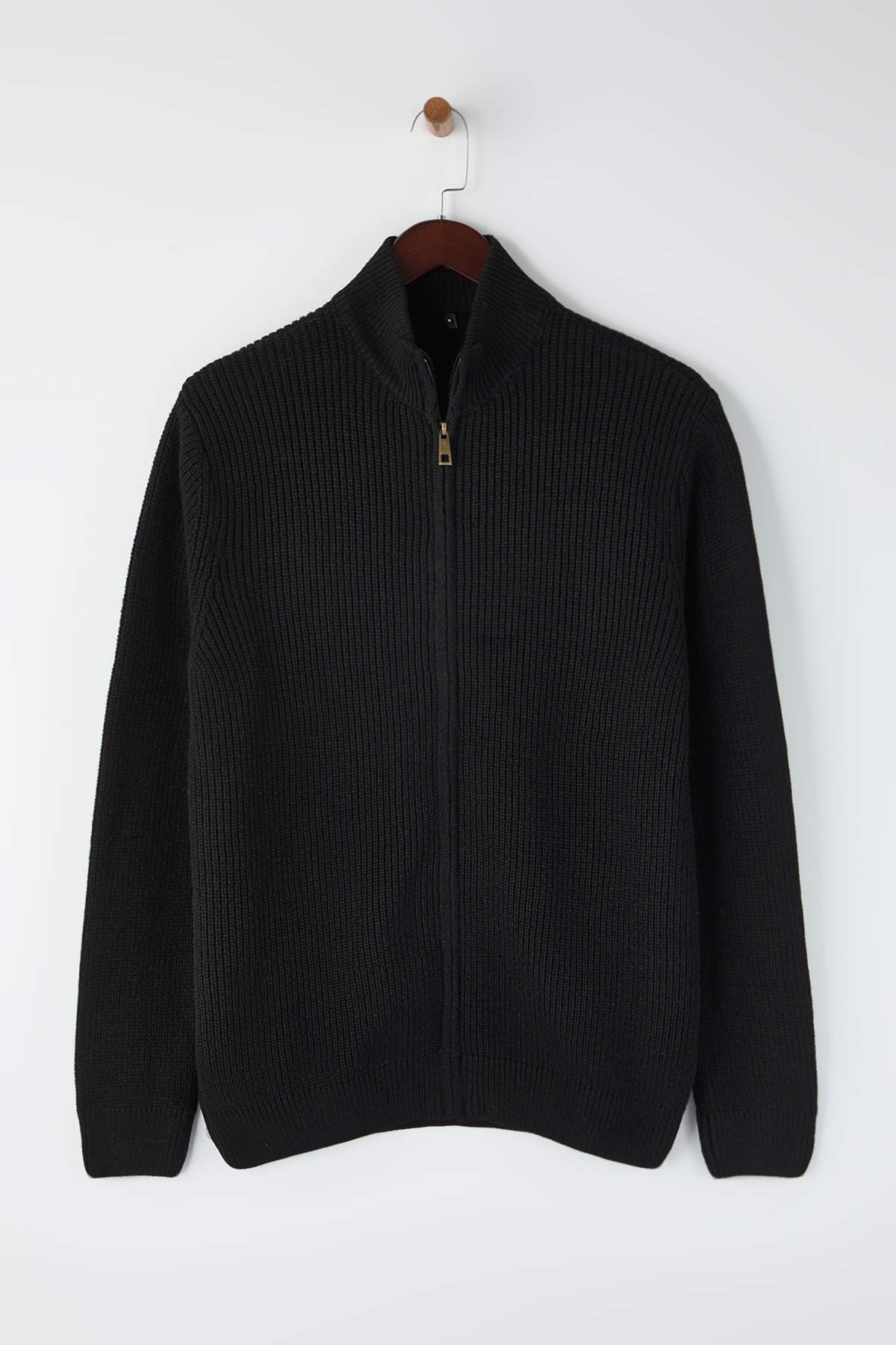 Trendyolmilla  Siyah Regular Dik Yaka Düz Fermuarlı Hırka TMNAW26HI00002 - Görsel 5