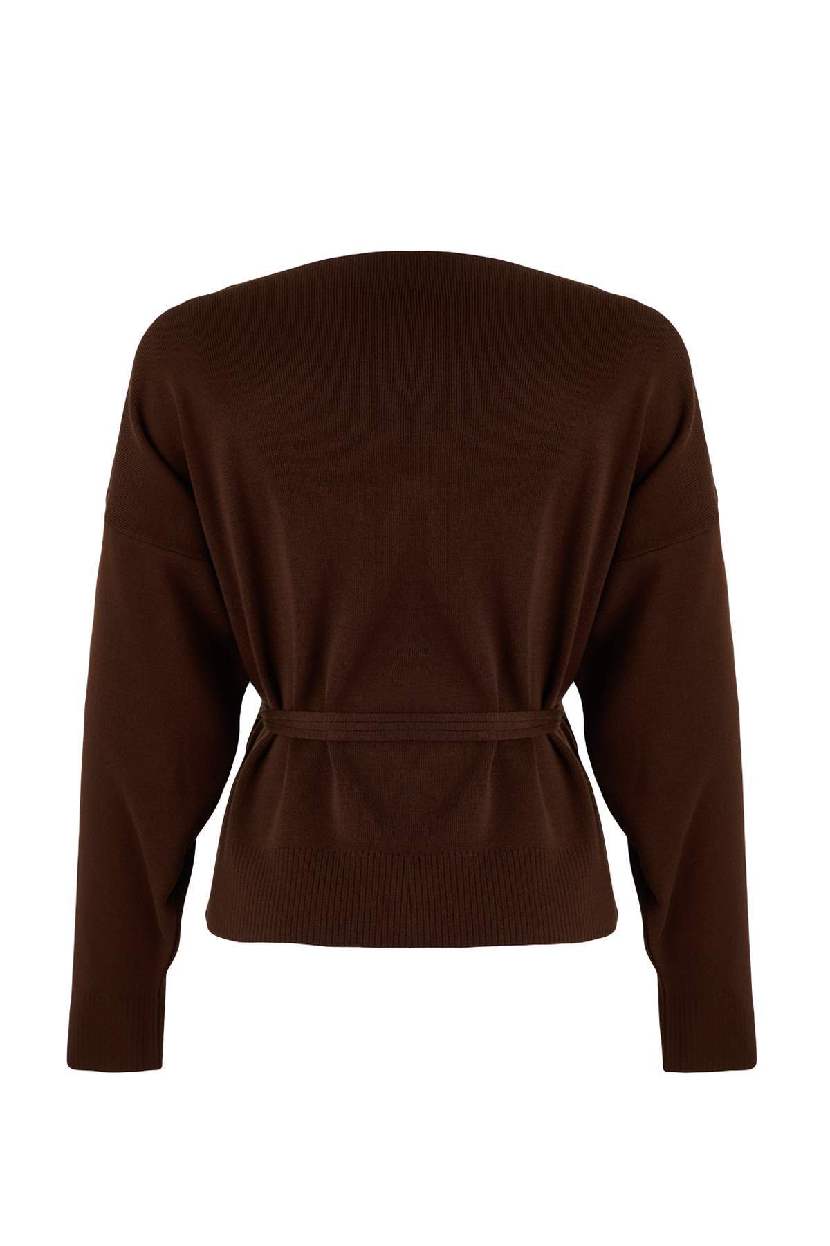 Trendyolmilla  Kahverengi Kruvaze Yaka Triko Hırka TEDAW25HI00025 - Görsel 6
