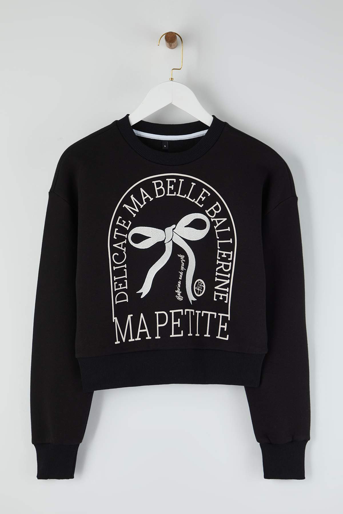 Trendyolmilla  Teen Siyah Baskılı Regular/Normal Kalıp Örme Sweatshirt TWOAW26SW00189 - Görsel 5