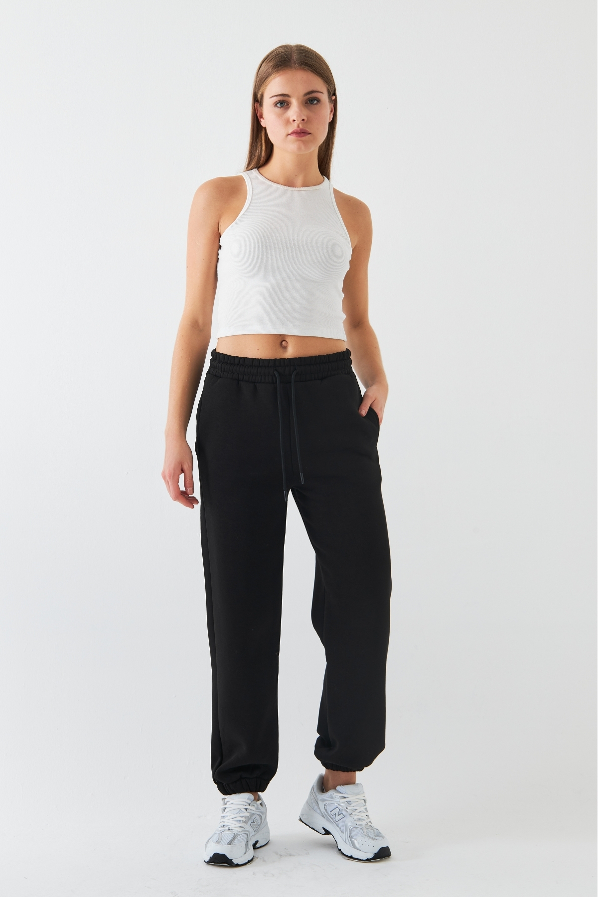 The Champ Clothing Oversize Unisex Eşofman Altı Siyah, 3 İplik Şardonlu, Paça-Bel Lastikli, Cepli, Modern Rahat Kesim görsel 3