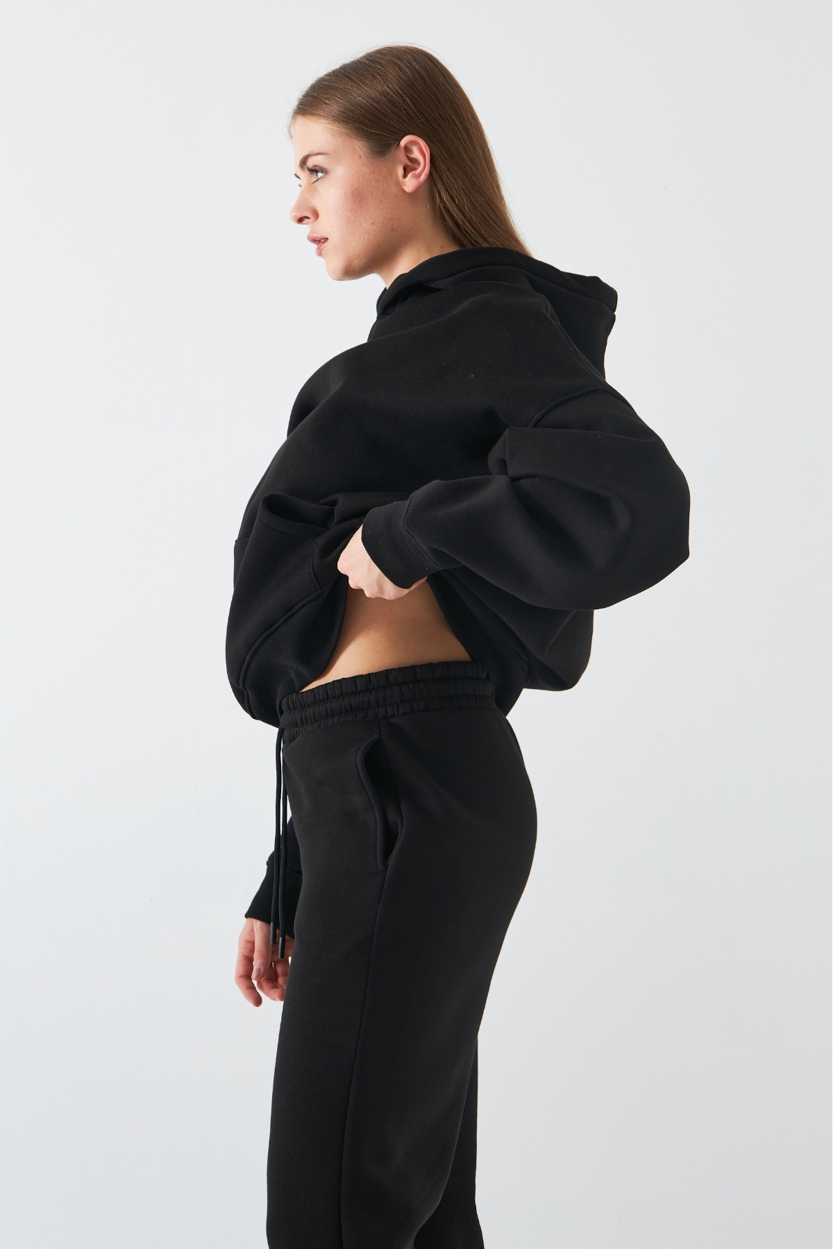 The Champ Clothing Unisex Oversize Sweatshirt Hoodie Basic Siyah, Kapüşonlu, Kanguru Cep, 3 İplik Şardonlu görsel 6