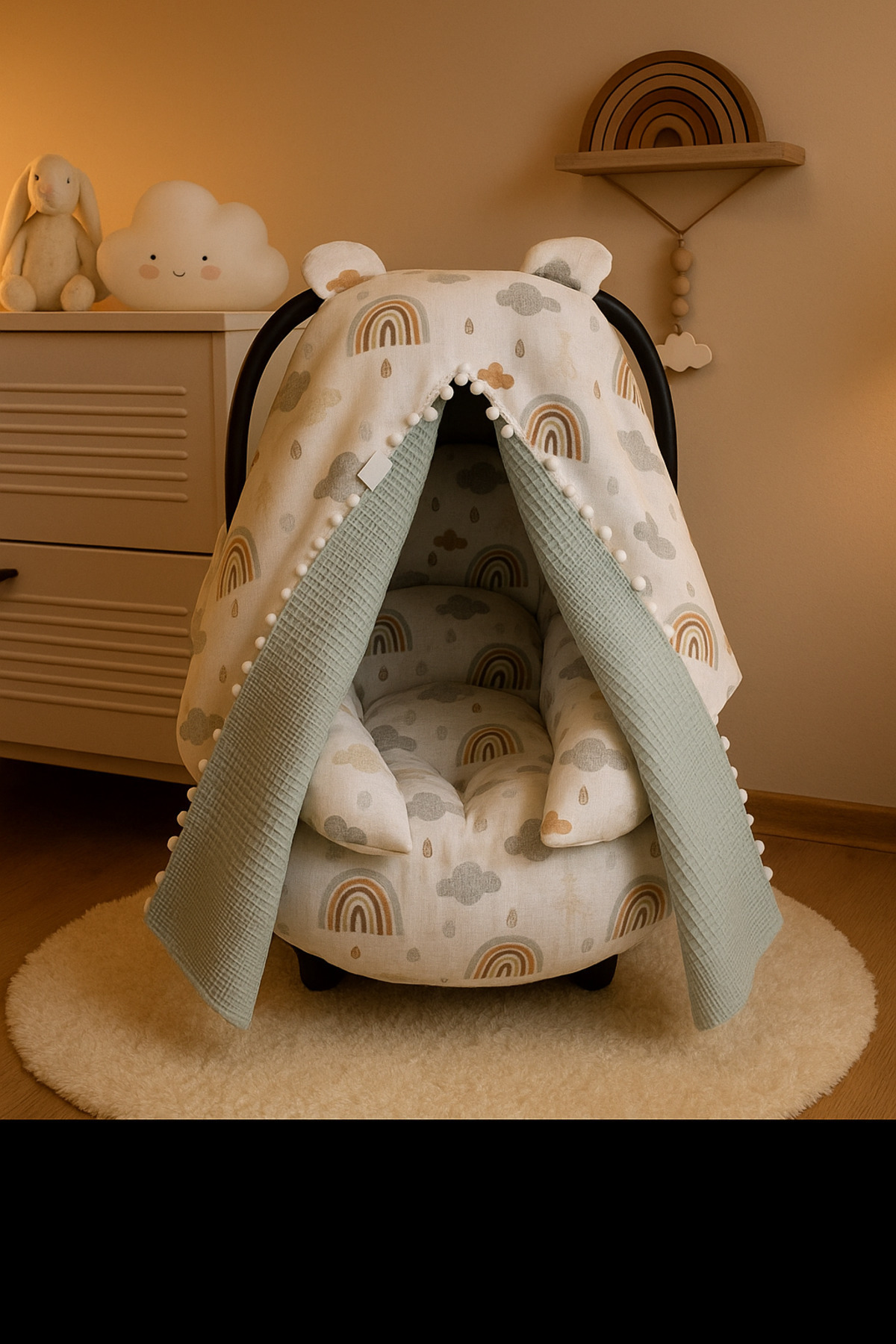 BabyLifeHome Pikeli Muslin Kumaştan Puset Örtüsü Minderi Ve Çarşafı fotoğrafı 4 (önizleme)