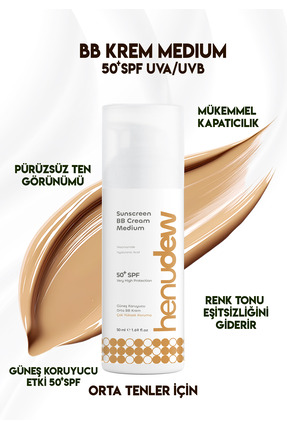Henudew Güneş Koruyucu Medium BB Krem 50 SPF+