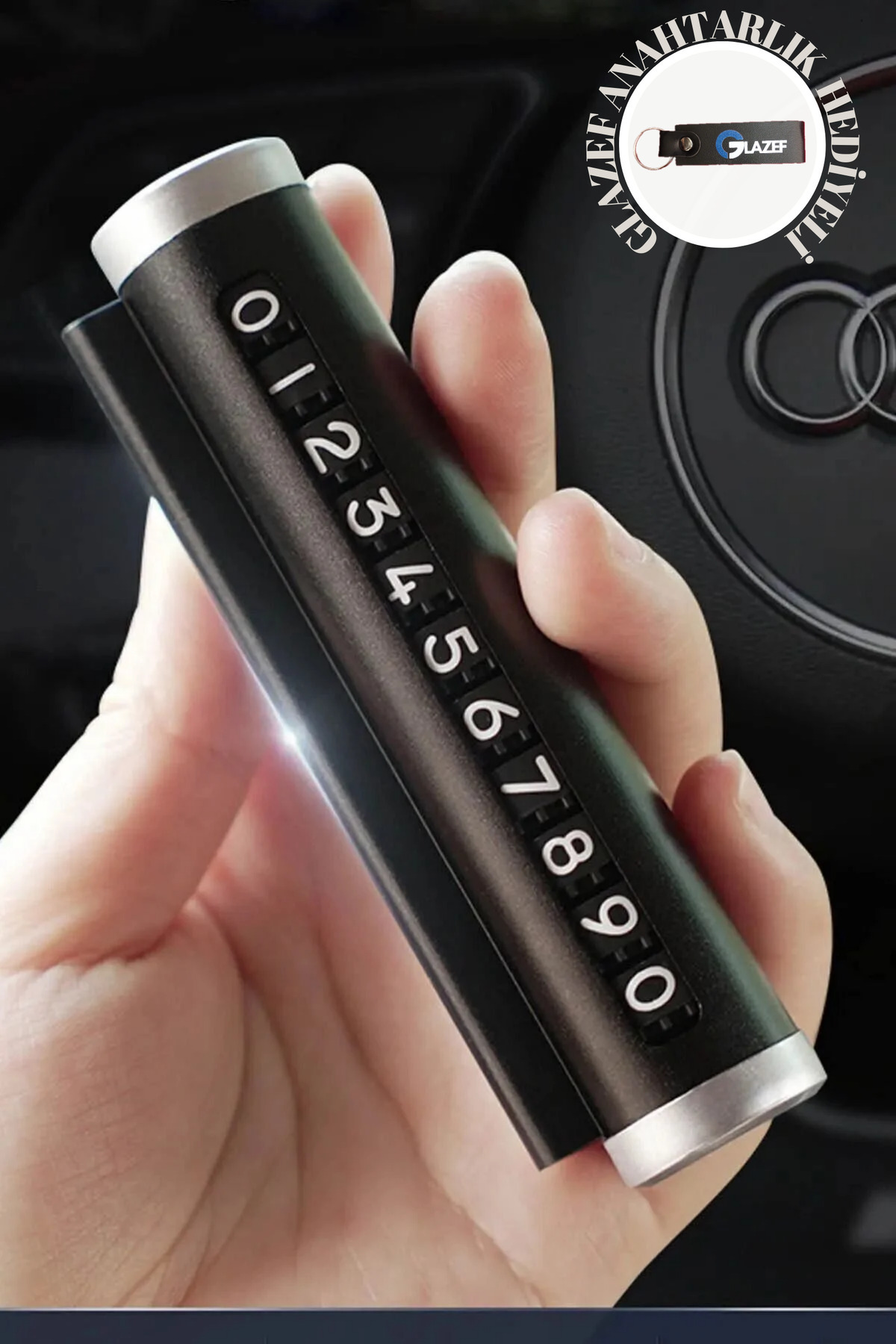 Glazef Siyah Çevirmeli Araç İçi Telefon Numaralık Alüminyum Oto Park Numaratörü Parkmatik