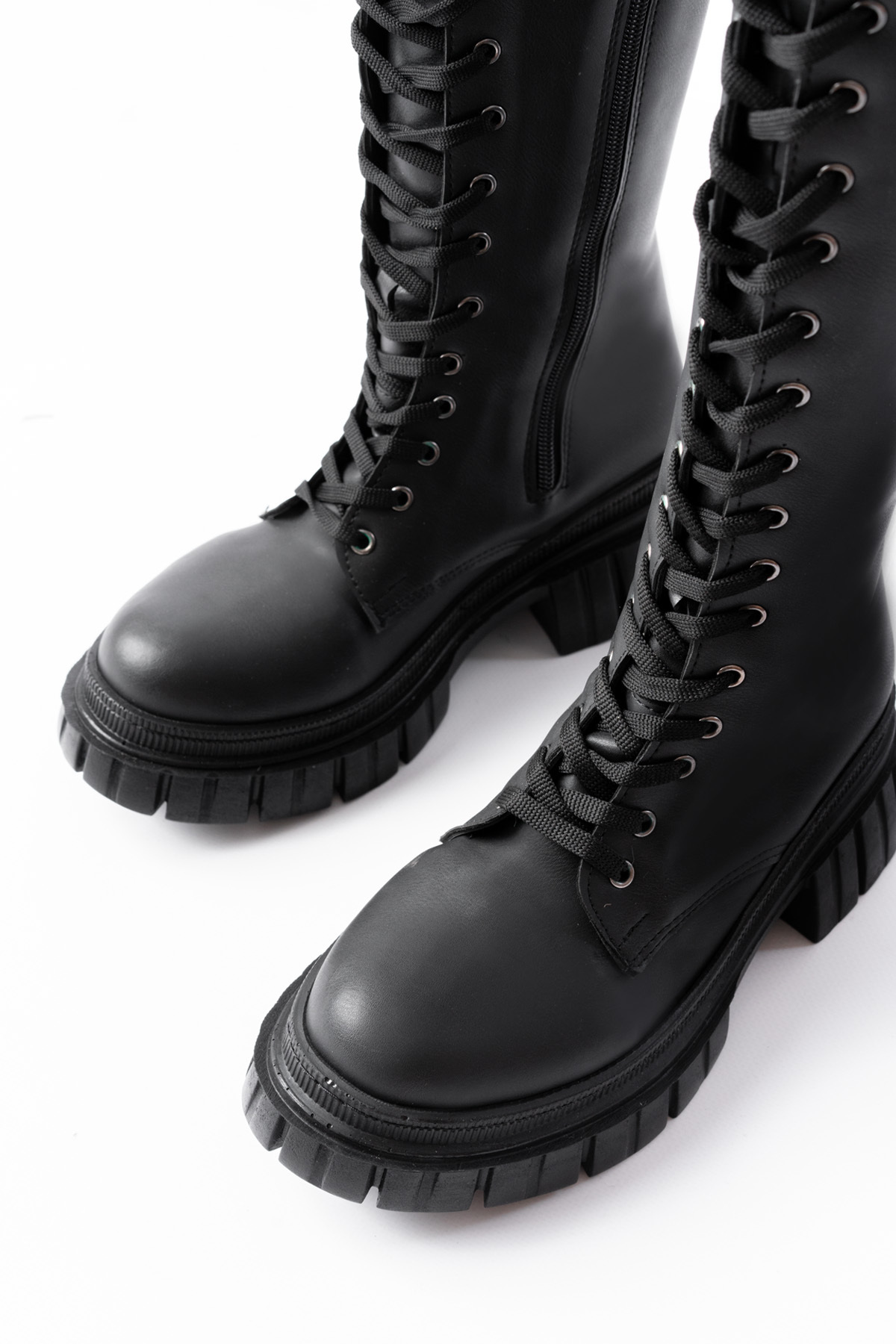 SEEM  Sophia Uzun Fermuarlı Bağcıklı Kadın Siyah Çizme - Görsel 7