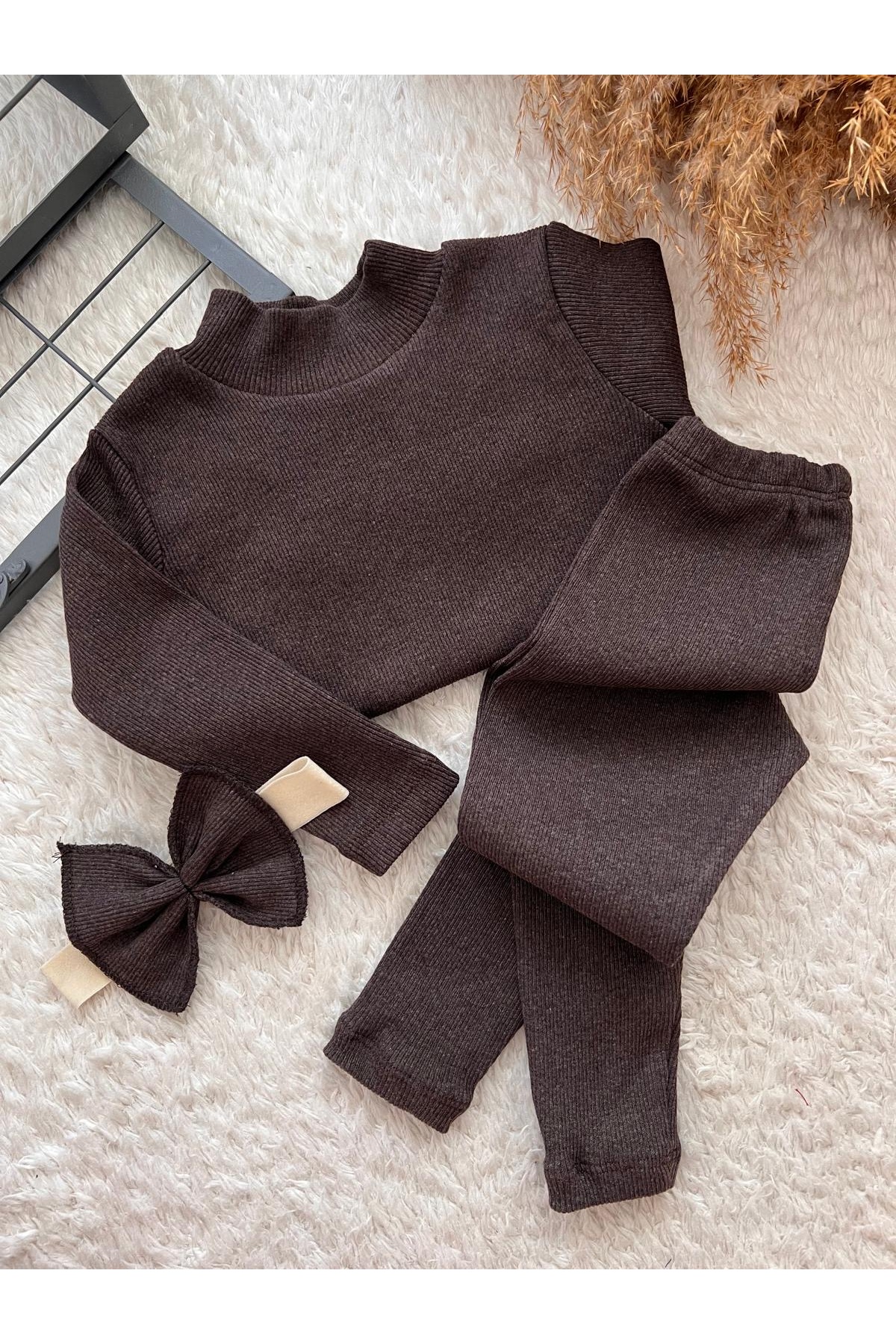 BAHNUR KAHVERENGi BEBEK TAYT BLUZ BANDANA TAKIMI SETi fotoğrafı 2 (önizleme)