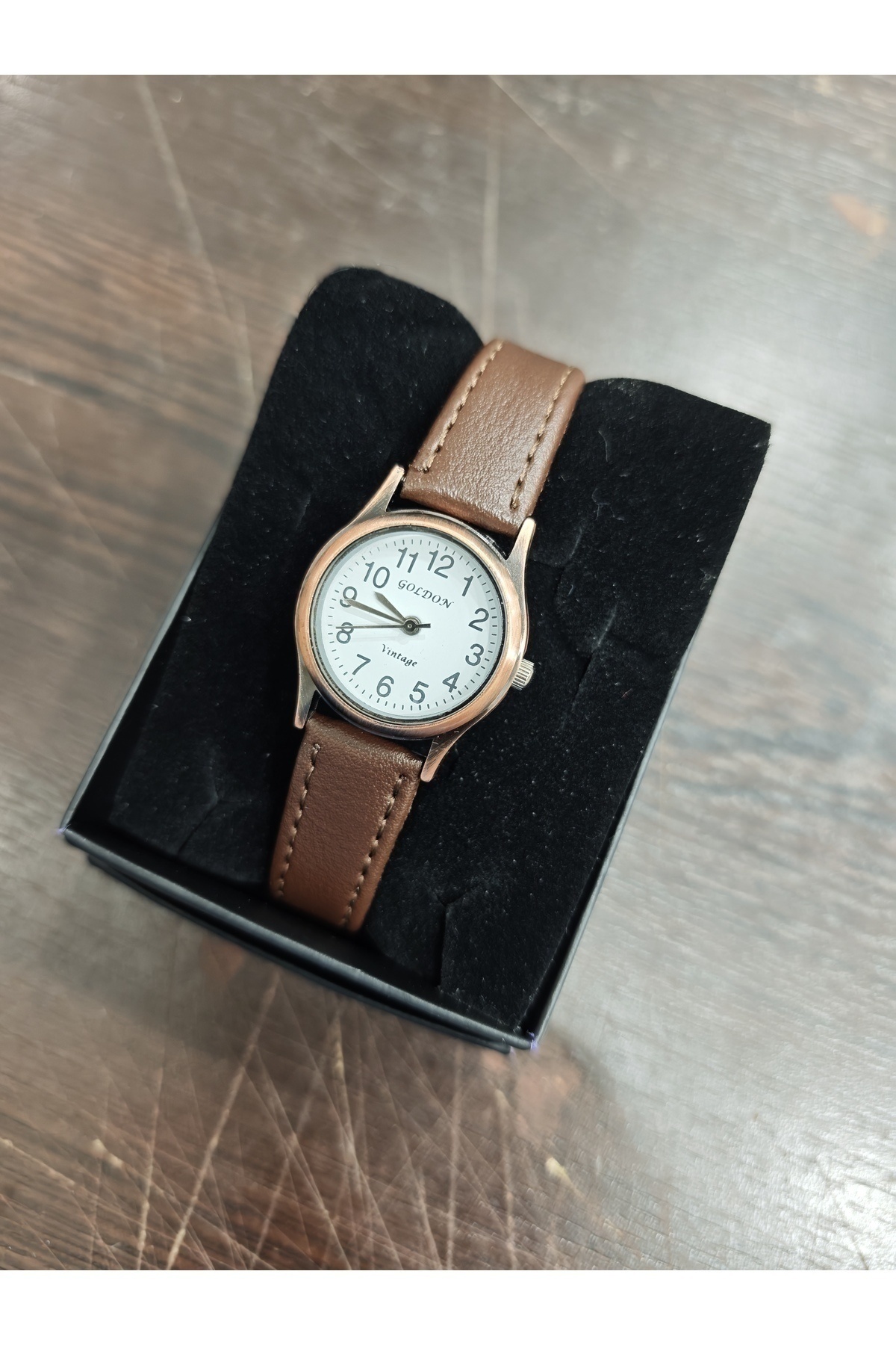 QUARTZ  Vintage Kadın Kol Saati Retro Minimal Model Koyu Kahve Hakiki Deri Kordon bb0084 - Görsel 6