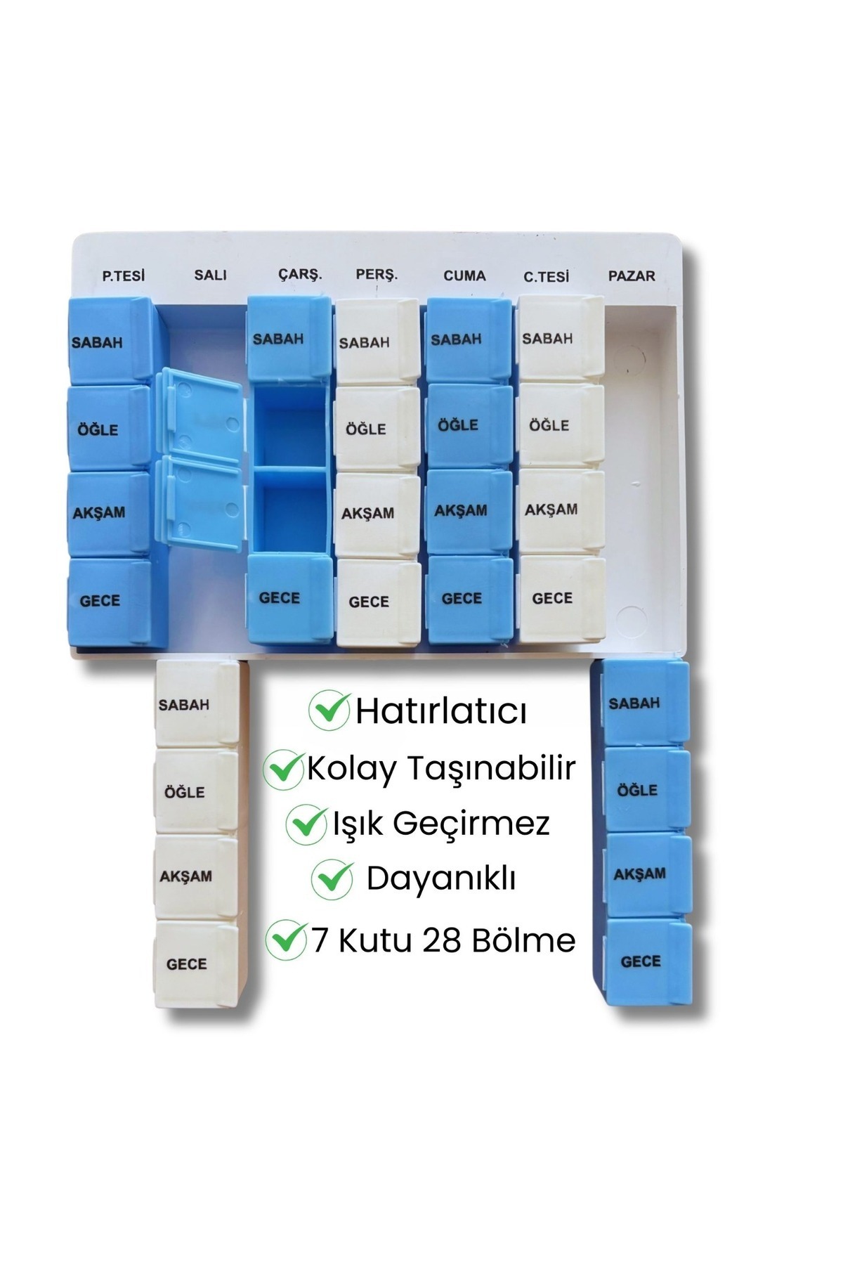 TABBOX HAFTALIK ILAÇ HAP SAKLAMA KUTUSU SETİ 7 GÜN 28 BÖLME