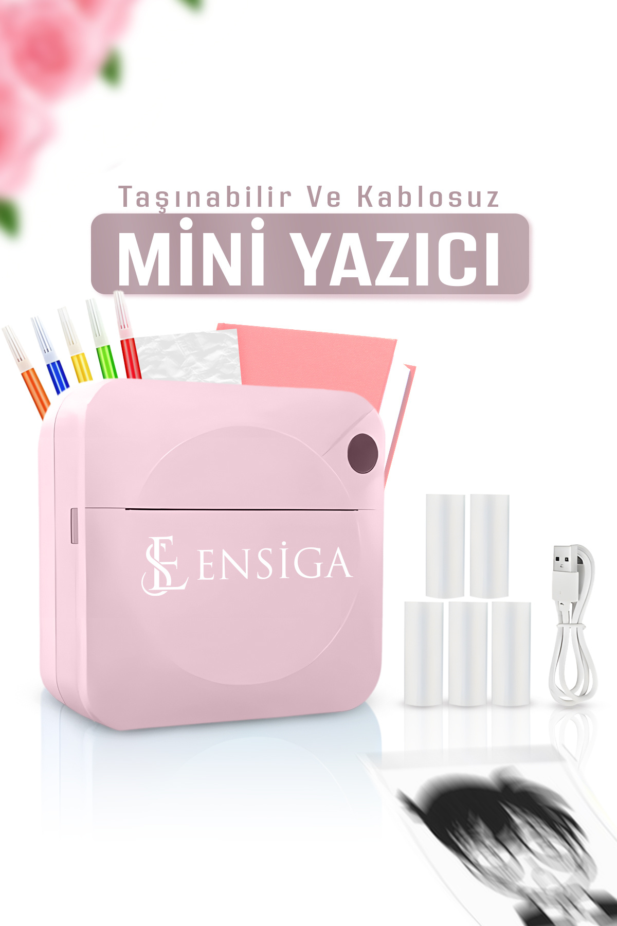 EN SİGA Taşınabilir Ve Kablosuz Mini Yazıcı - Pembe