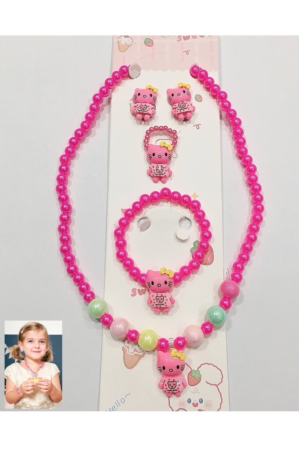 NEW HİLL Çocuklar için boncuk kolye-küpe-yüzük-bileklik set