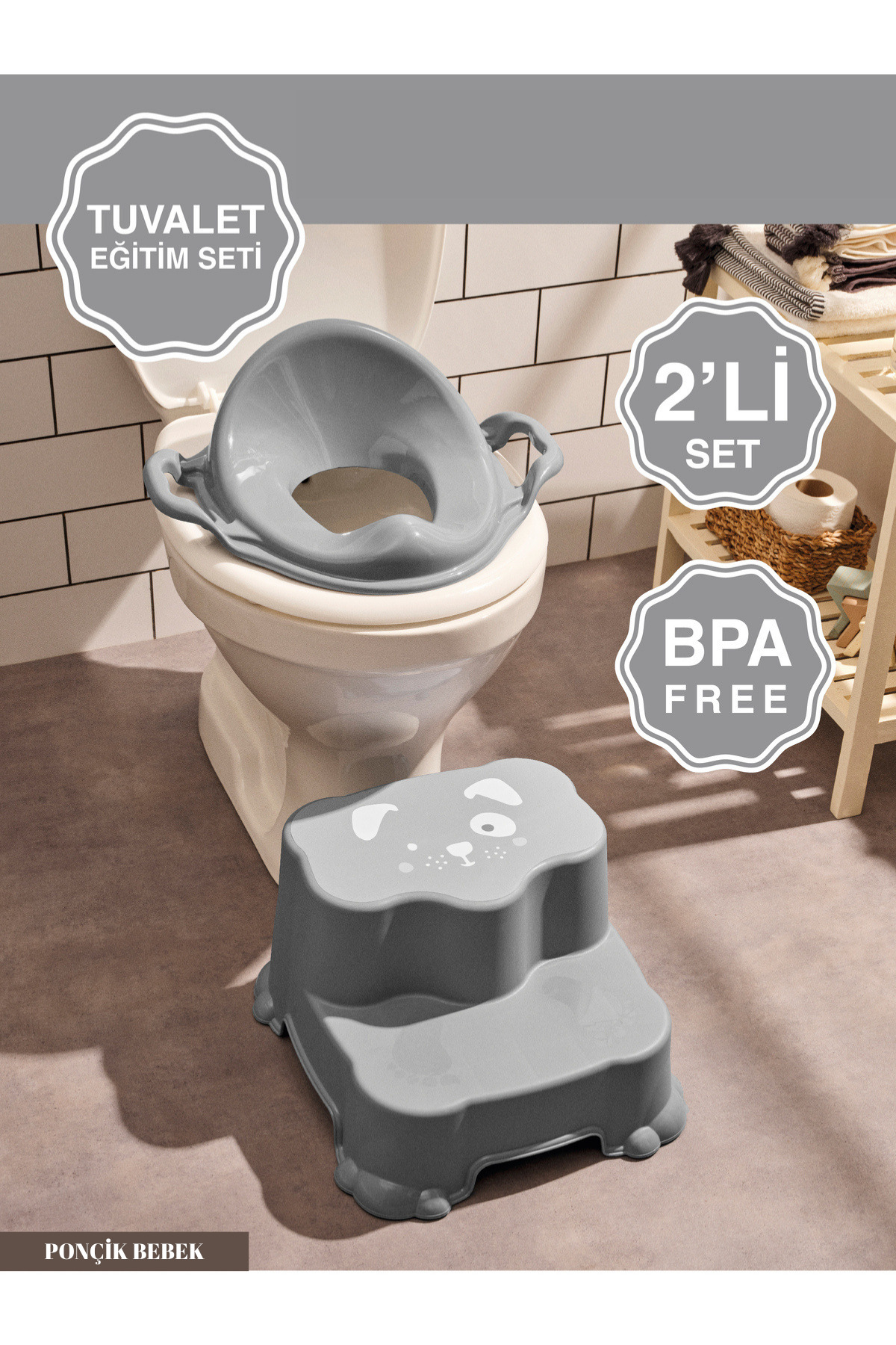 PONÇİK STORE Kaydırmaz Çocuk Taburesi Çift Basamaklı, Çocuk Banyo Lavabo Basamağı 2li Set fotoğrafı 6 (önizleme)