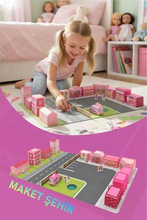 Maket Pink City Ev Şehir Aktivite Oyun Alanı - Aile Çocuk Etkinliği Oyuncak