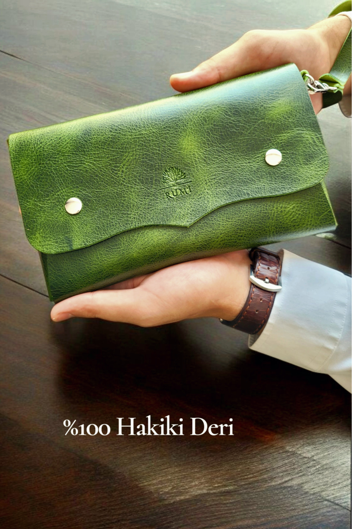 Rumi Deri %100 Hakiki Deri El Çantası El Askılı Portföy & Clutch Çanta Erkek & Kadın Hediyelik