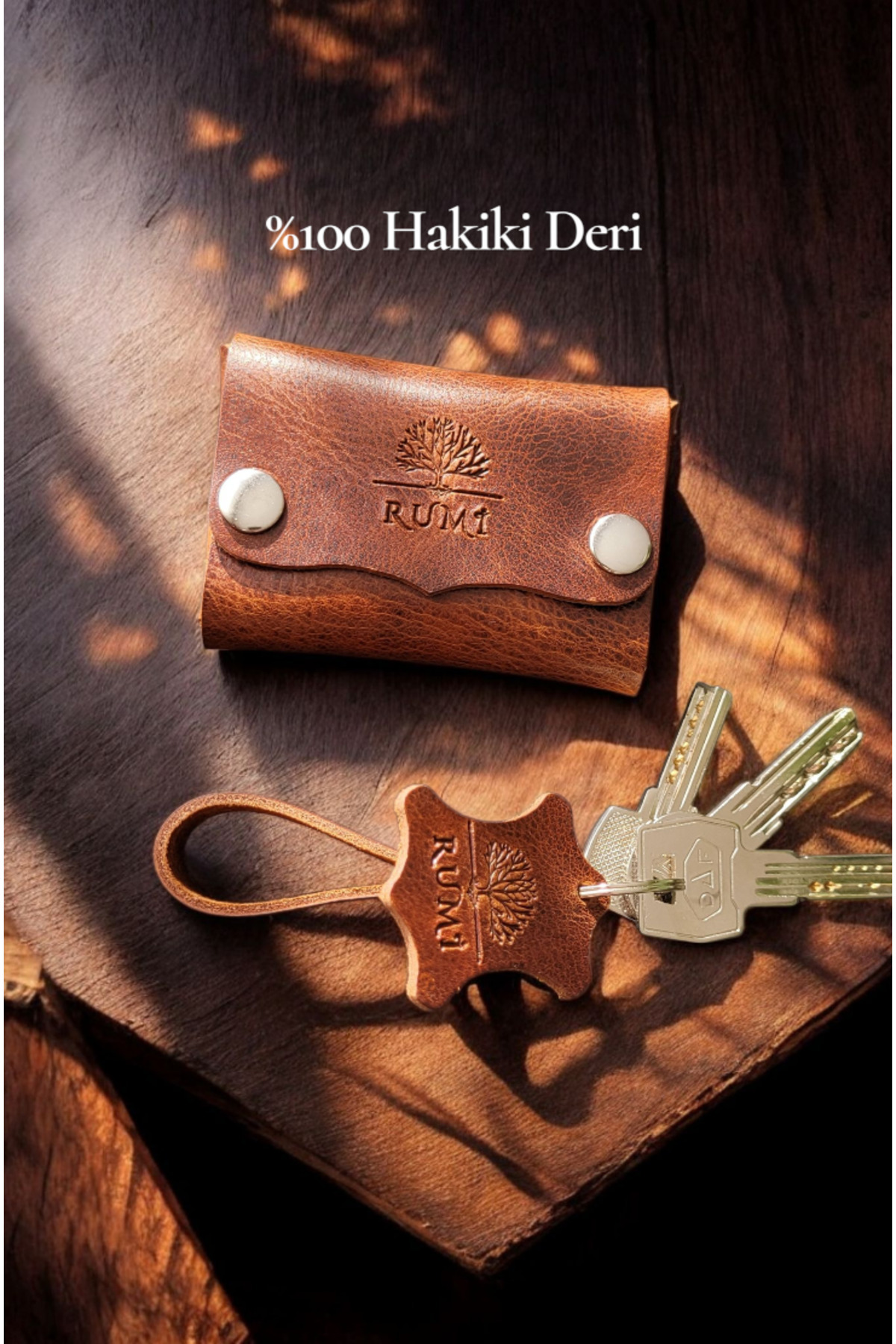 Rumi Deri Özel Kutulu Hakiki Deri Minimalist Cüzdan Kartlık Anahtarlık Hediyeli