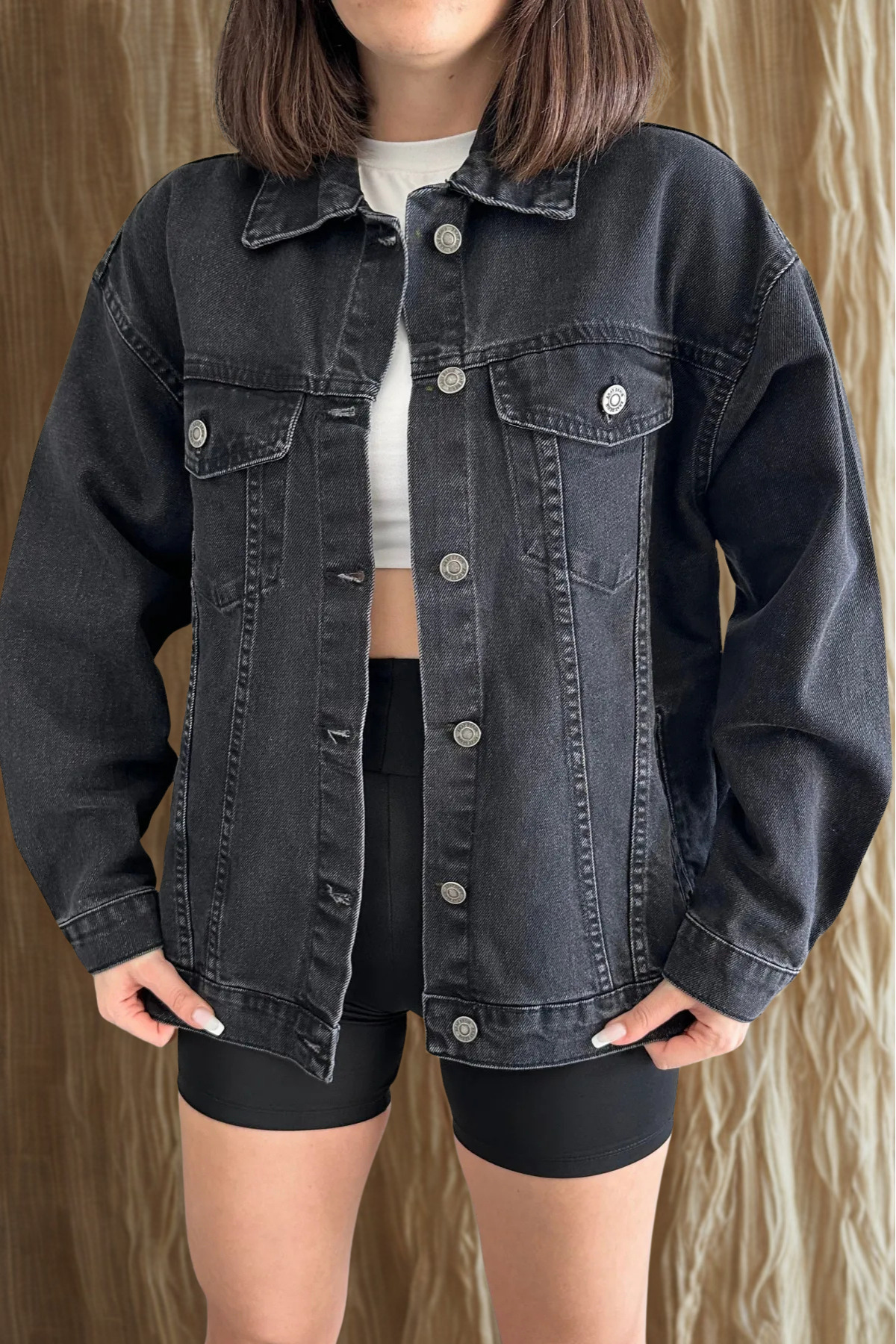 XRAY JEANS Kadın Jeans Uzun Düğmeli Oversize Siyah Kot Ceket görsel 6