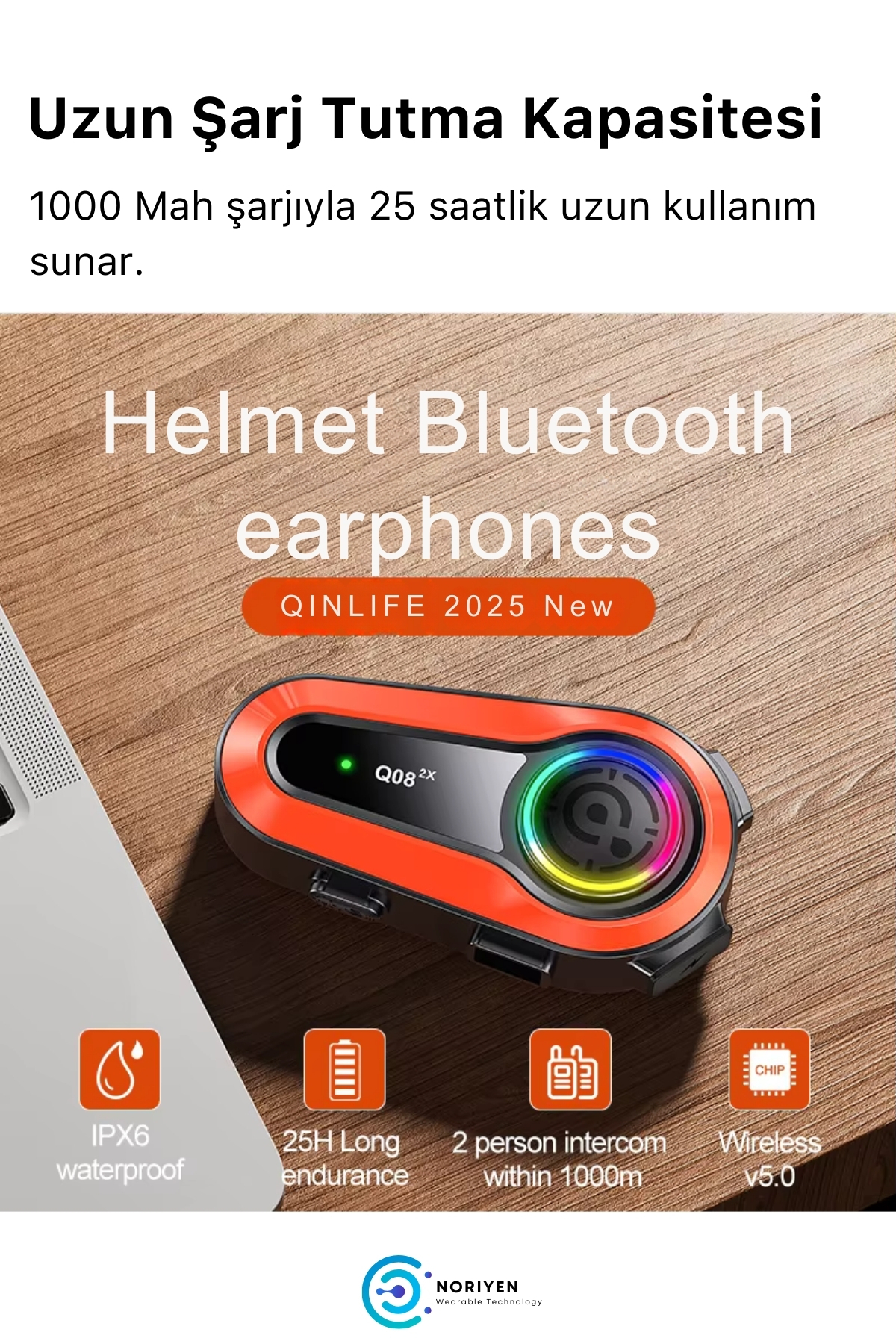 Yeni Nesil Motosiklet Kask Q08 2X 1000M Interkom Mikrofonlu Gürültü Engelleyici Bluetooth Kulaklık