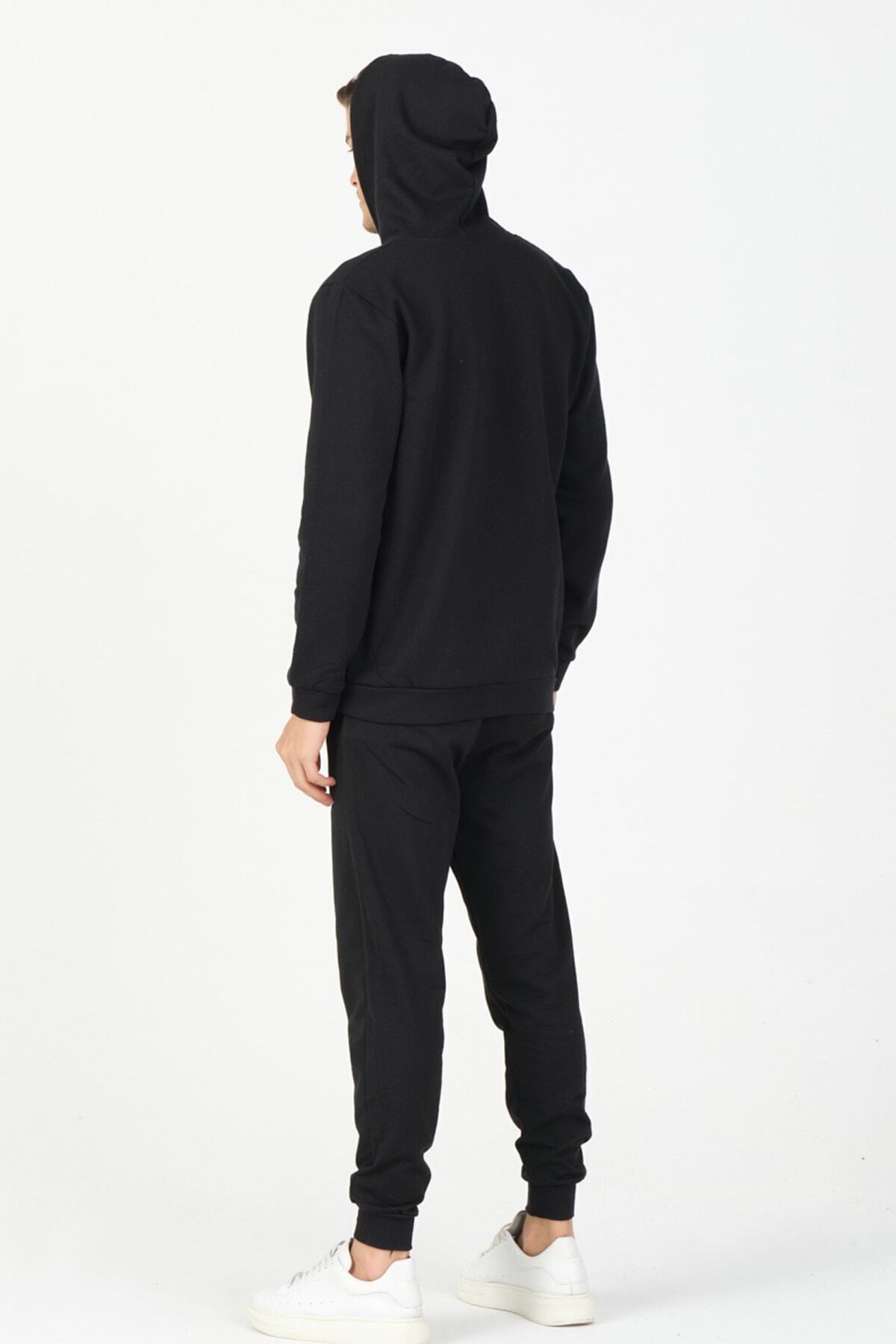 Siyah Unisex Kapüşonlu Fermuarlı Sweatshirt Alt Üst Eşofman Takımı — مشکی trend-fermuar-Eşofman — تصویر 3 از 4