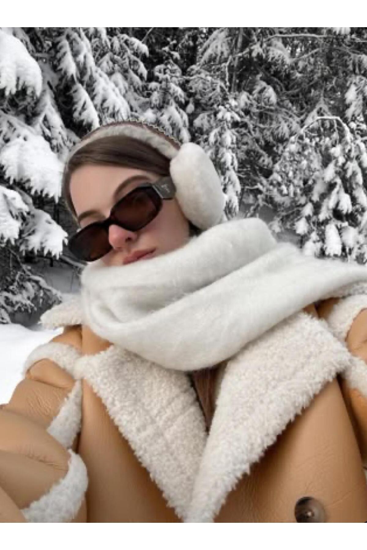 WearflawlessKışlık Soft Yumuşak Buklet Beyaz Atkı, Yılbaşı hediyesi, Kışlık Hediye görsel 4