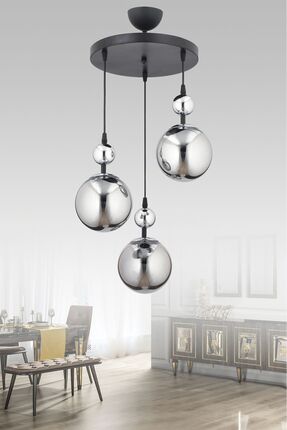 ESSLİGHT NİSAN 3’LÜ SARKIT AVİZE FÜME GLOB CAMLI MODERN DEKORATİF AYDINLATMA