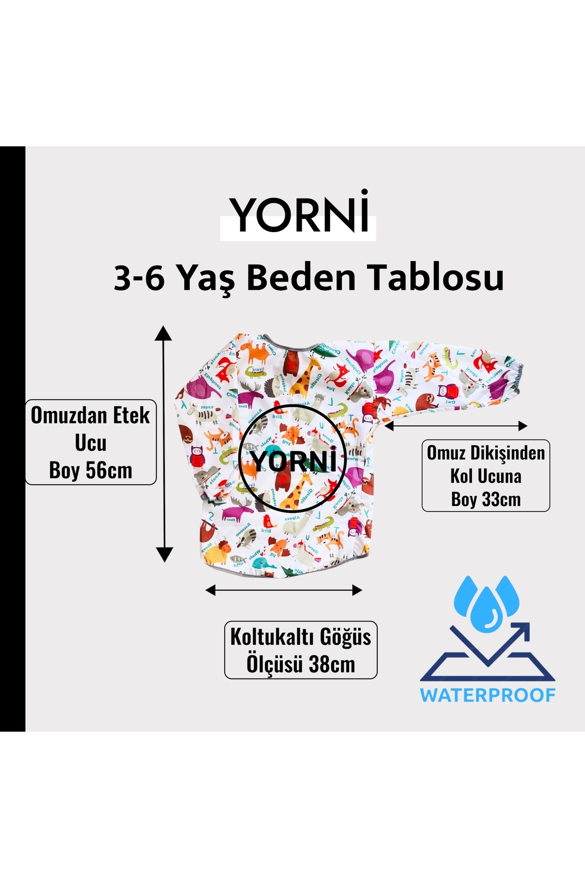 yorni 3-6 Yaş, Zoo, Sıvı Geçirmez, Makinede Yıkanabilir, Uzun Kollu Çocuk Faaliyet, Aktivite Boyama Önlüğü fotoğrafı 3 (önizleme)