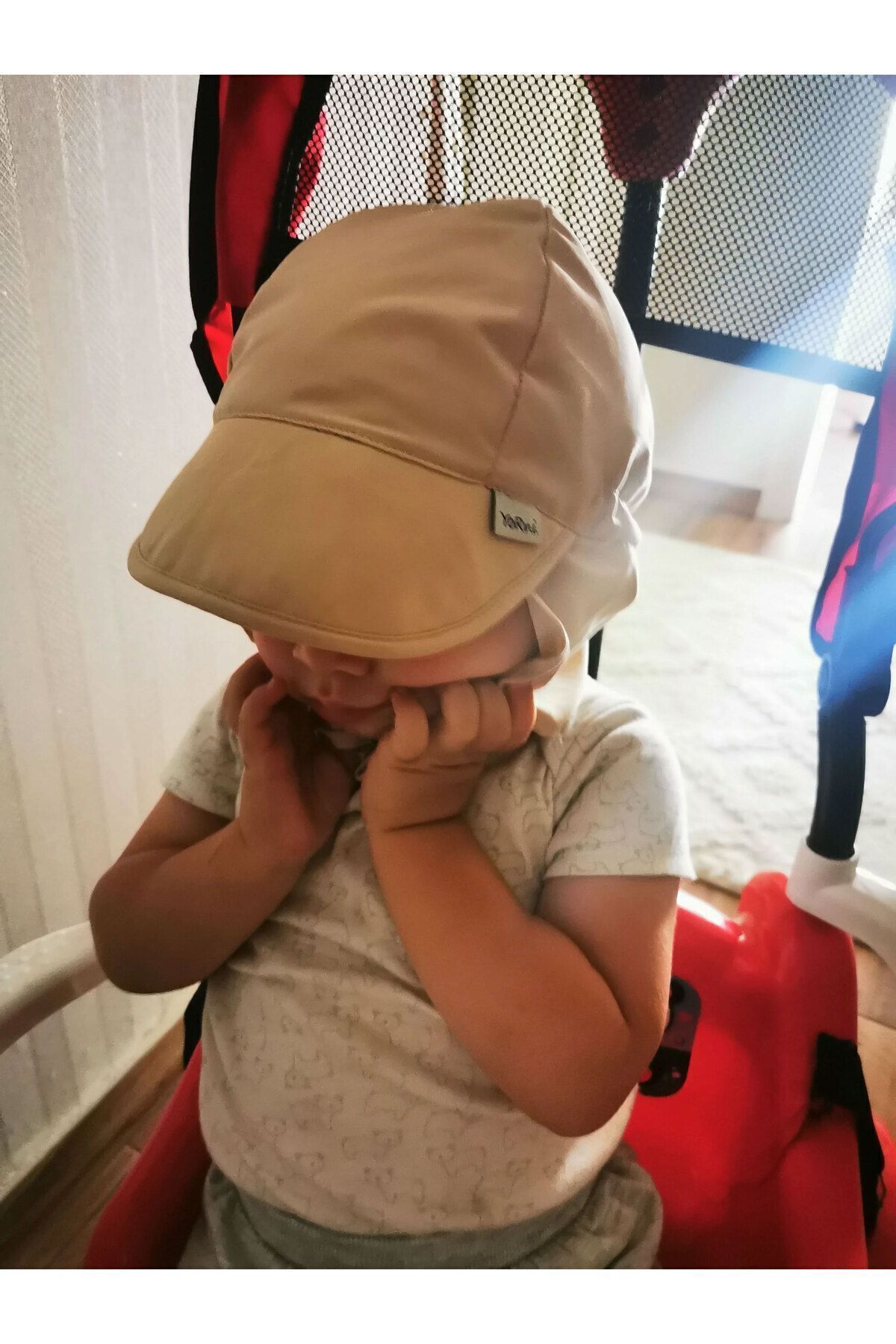 yorni Bej, Flap Lejyoner, Ense Korumalı, Boyundan Bağlamalı, Lastikli Ayar Tokalı, Çocuk Bebek Güneş Şapka fotoğrafı 3 (önizleme)