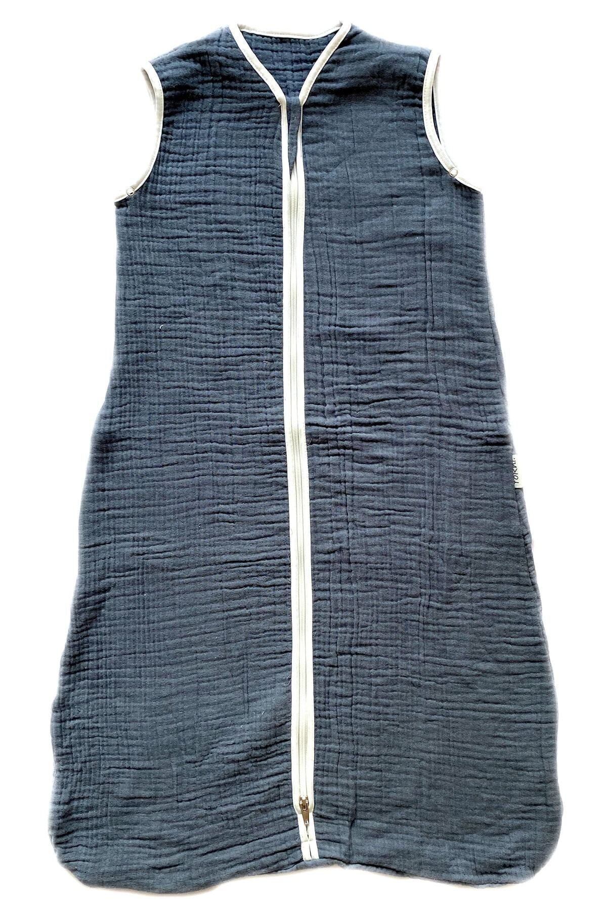 yorni Ürün Boyu 100cm, 18-36ay Yazlık Ve Mevsimlik, 4 Kat Müslin Kumaş, Bebek Torba Uyku Tulumu, Denim fotoğrafı 2 (önizleme)