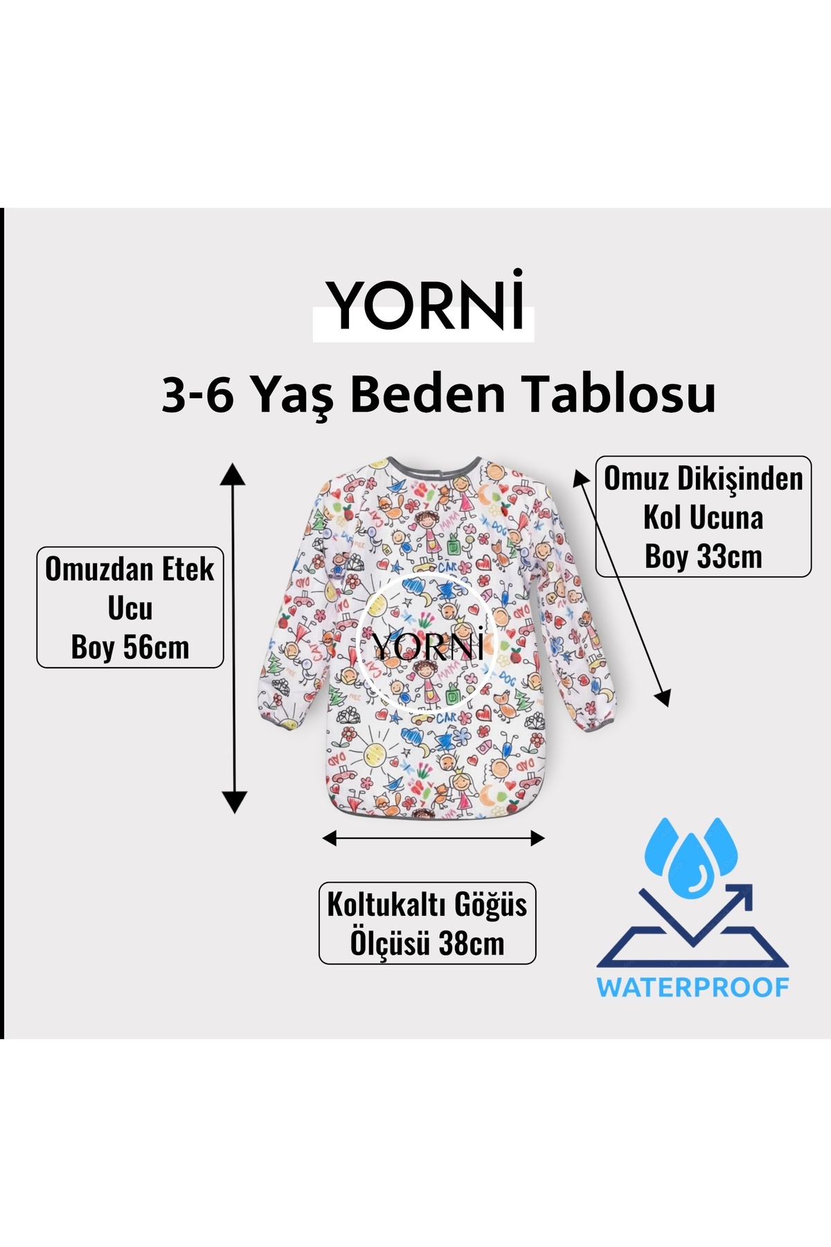 yorni 3-6 Yaş Family Sıvı Geçirmez, Makinede Yıkanabilir, Uzun Kollu Çocuk Faaliyet Aktivite Boyama Önlüğü fotoğrafı 3 (önizleme)
