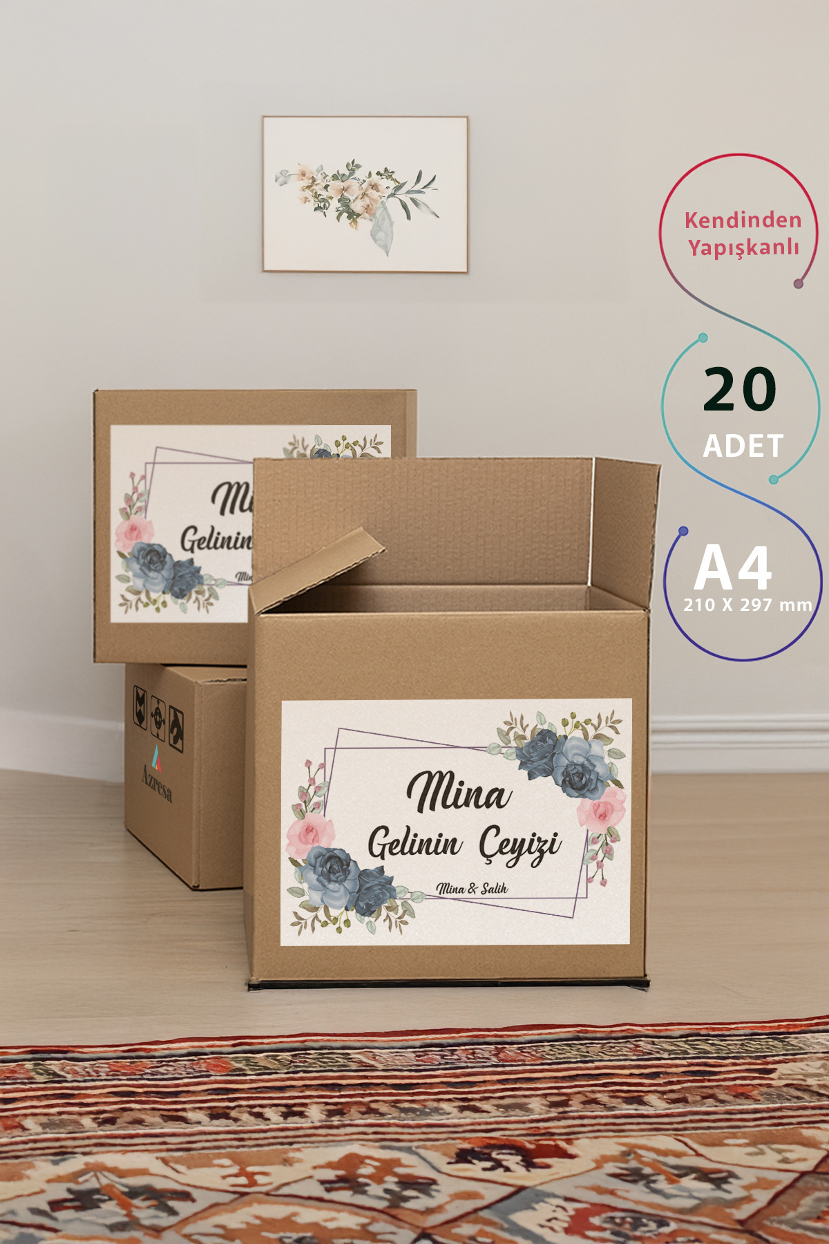 Azresa Kişiye Özel Çeyiz Kolisi Etiketi | 20 Adet A4 Yapışkanlı