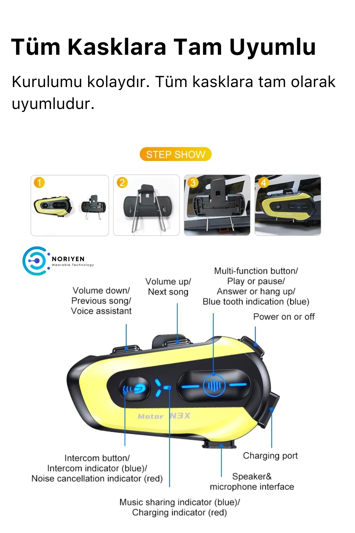 Yeni Nesil Motosiklet Kask Interkom Mikrofonlu Gürültü Engelleyici NX3 RGB Bluetooth Kulaklık