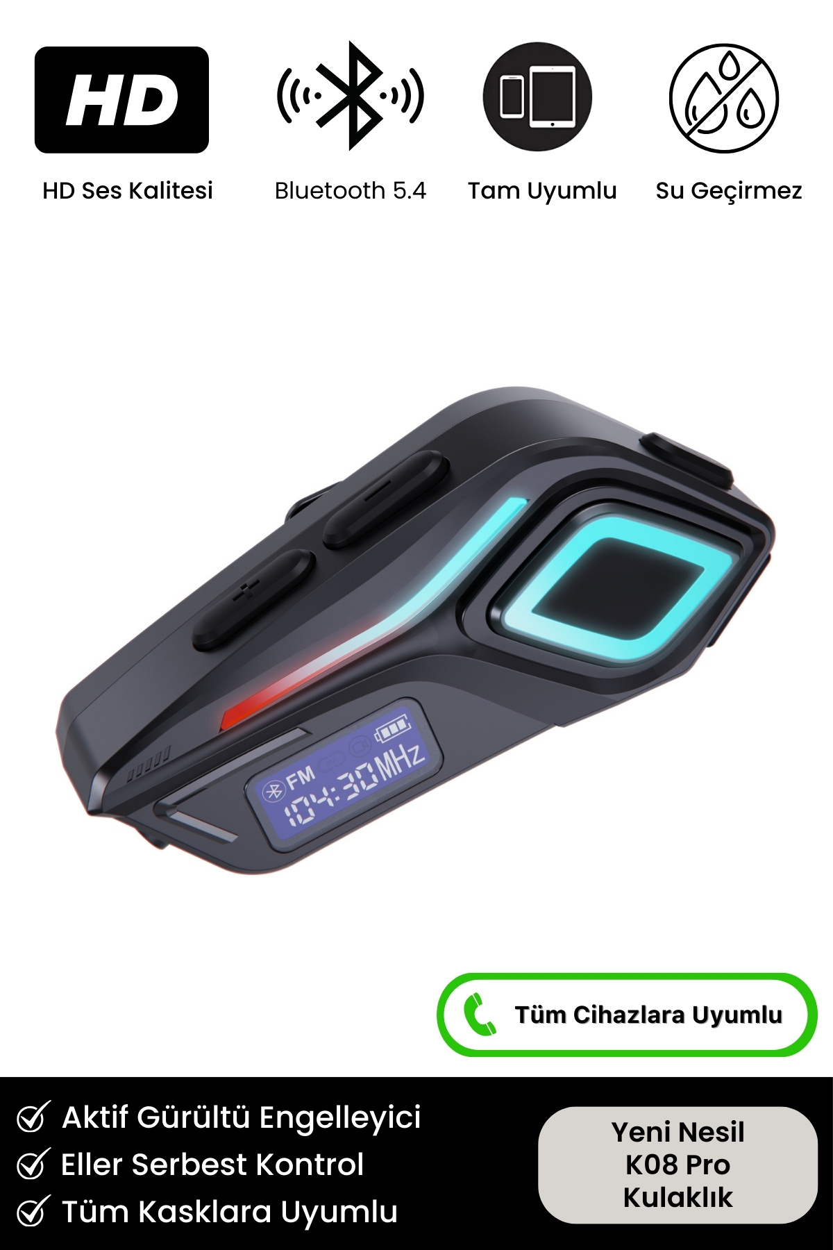 Yeni Nesil Motosiklet Kask Interkom Mikrofonlu Gürültü Engelleyici K08 Bluetooth Kulaklık