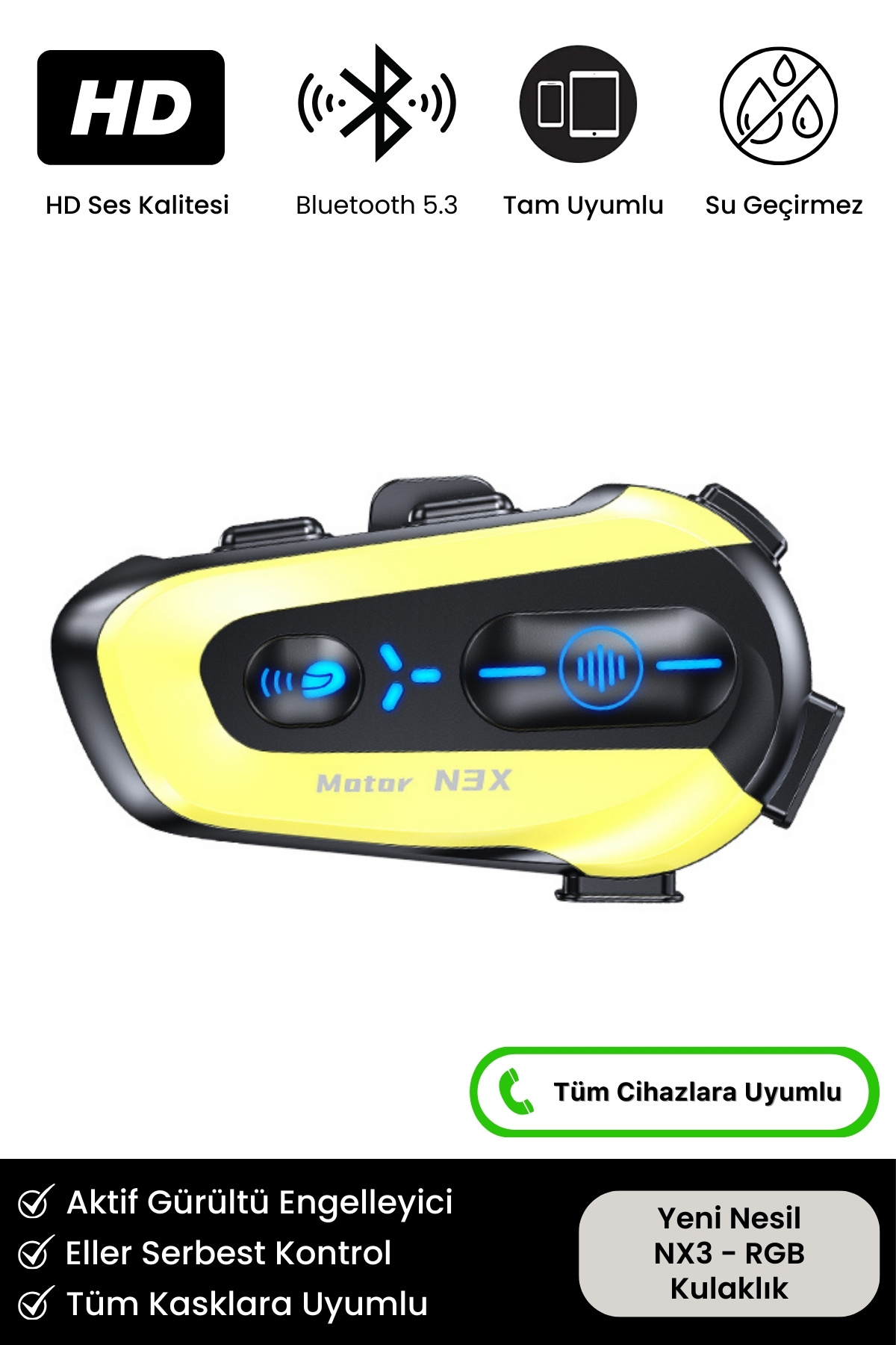Yeni Nesil Motosiklet Kask Interkom Mikrofonlu Gürültü Engelleyici NX3 RGB Bluetooth Kulaklık