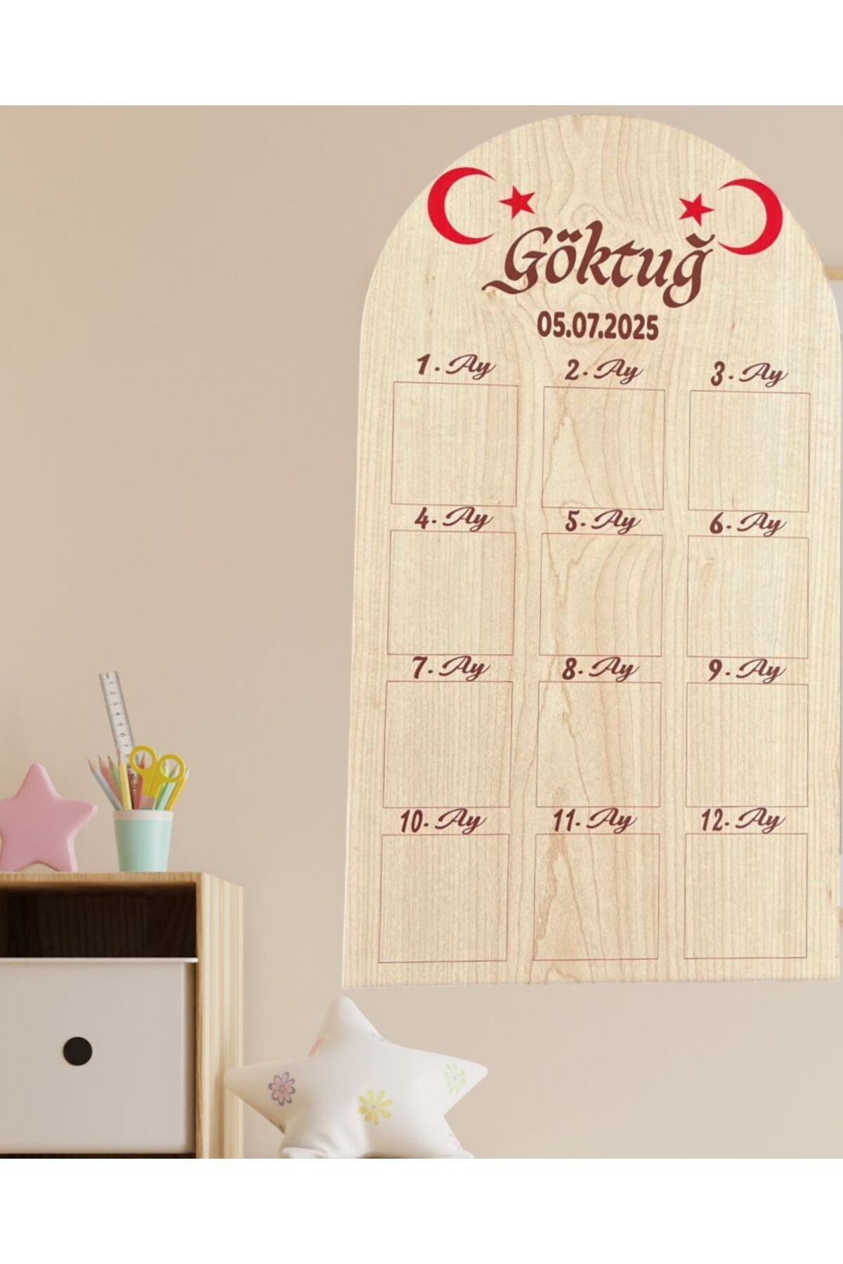 EXİN Kişiye Özel 1 Yaş 12 Ay Dünyada İlk Yılım Ahşap Fotoğraf Panosu Doğum Günü Süsü Bebek Hediyelik fotoğrafı 3 (önizleme)