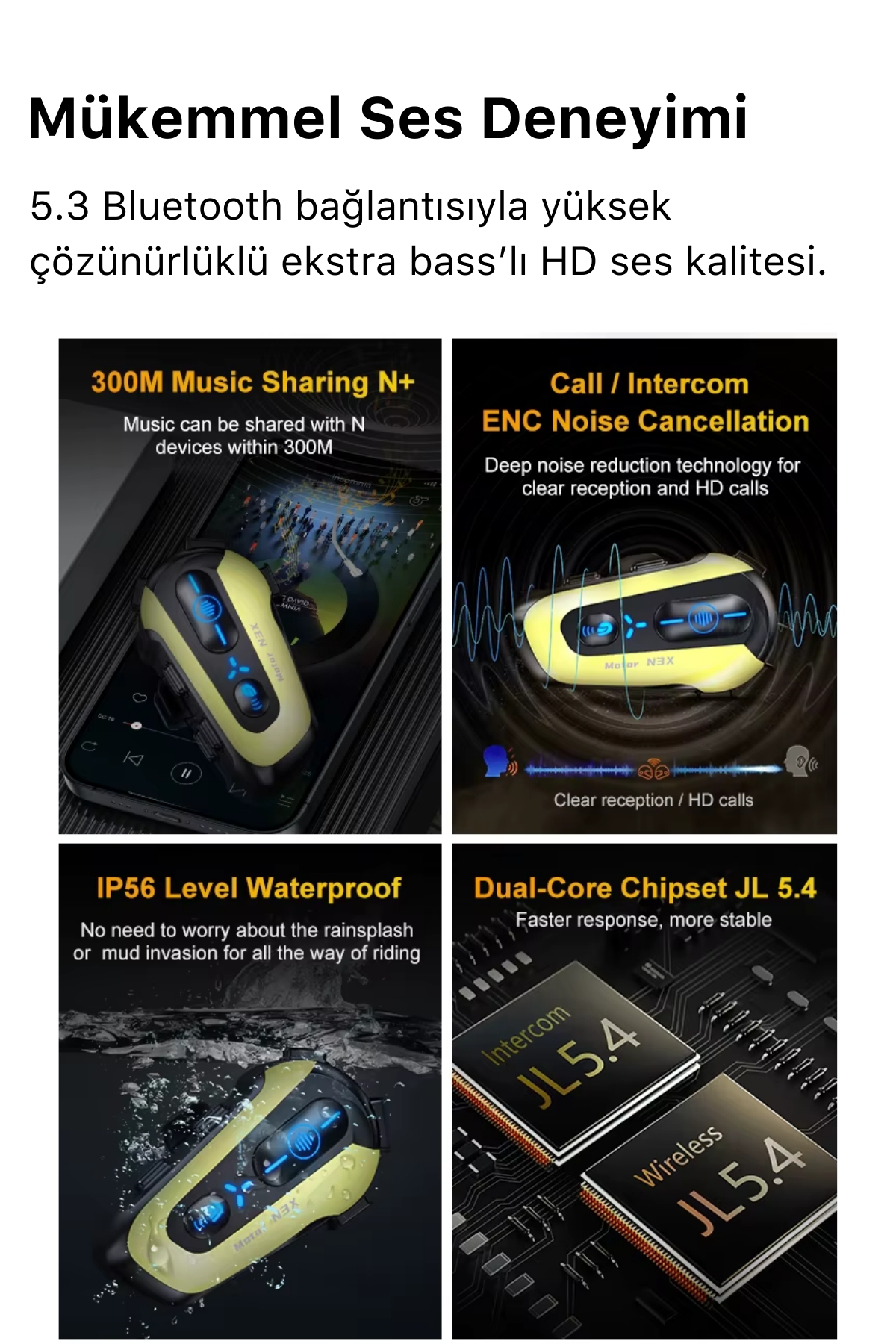 Yeni Nesil Motosiklet Kask Interkom Mikrofonlu Gürültü Engelleyici NX3 RGB Bluetooth Kulaklık