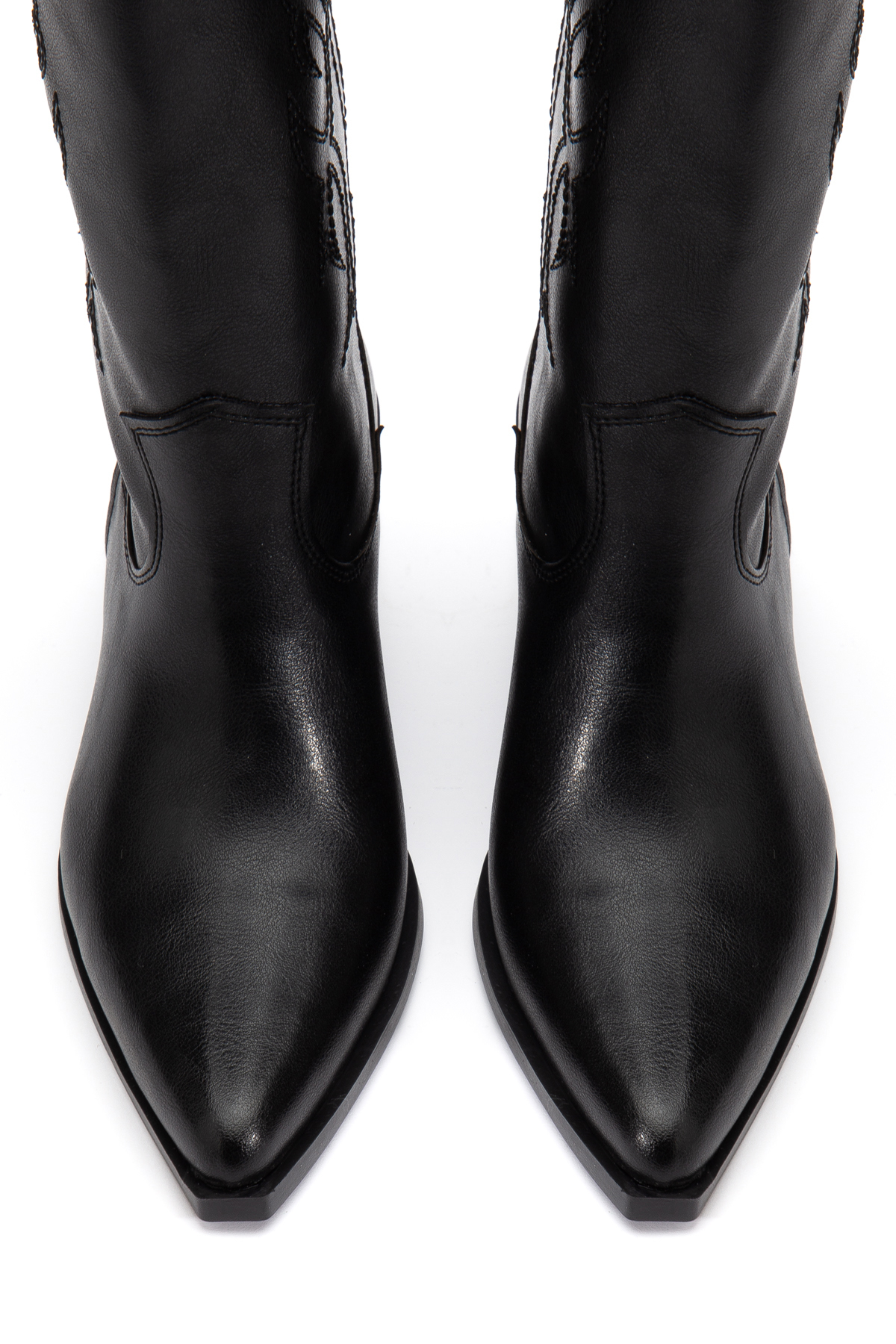 DENORA  Siyah Mat Deri Sivri Burun Nakışlı Western Kovboy Bot Çizme - Görsel 4