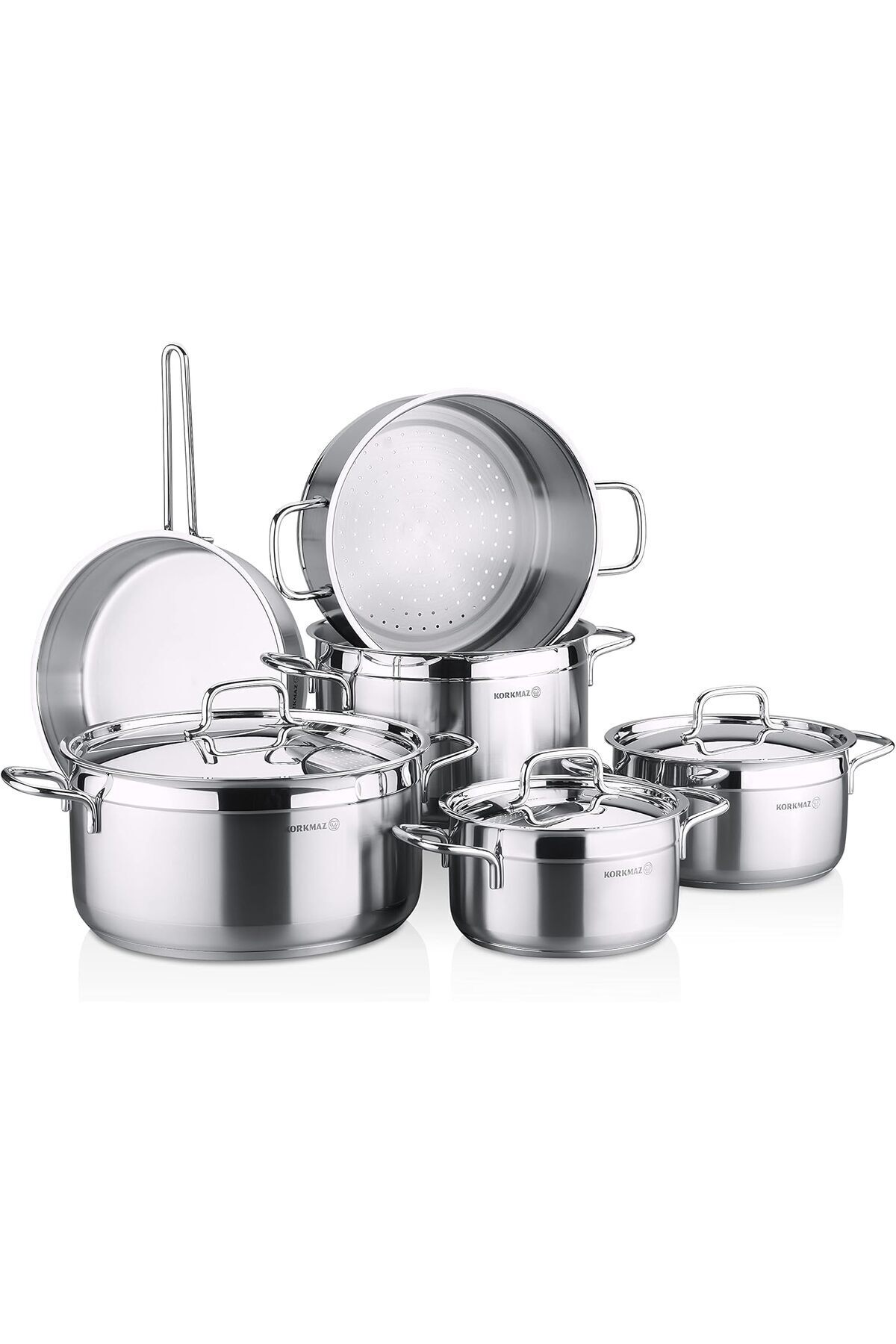 KORKMAZ Alfa Stainless Steel Cookware Set, 10 Pieces, / A1998