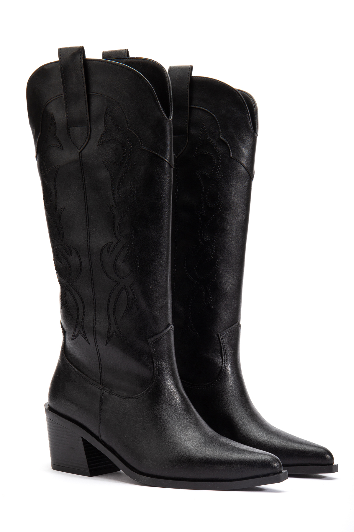 DENORA  Siyah Mat Deri Sivri Burun Nakışlı Western Kovboy Bot Çizme - Görsel 3