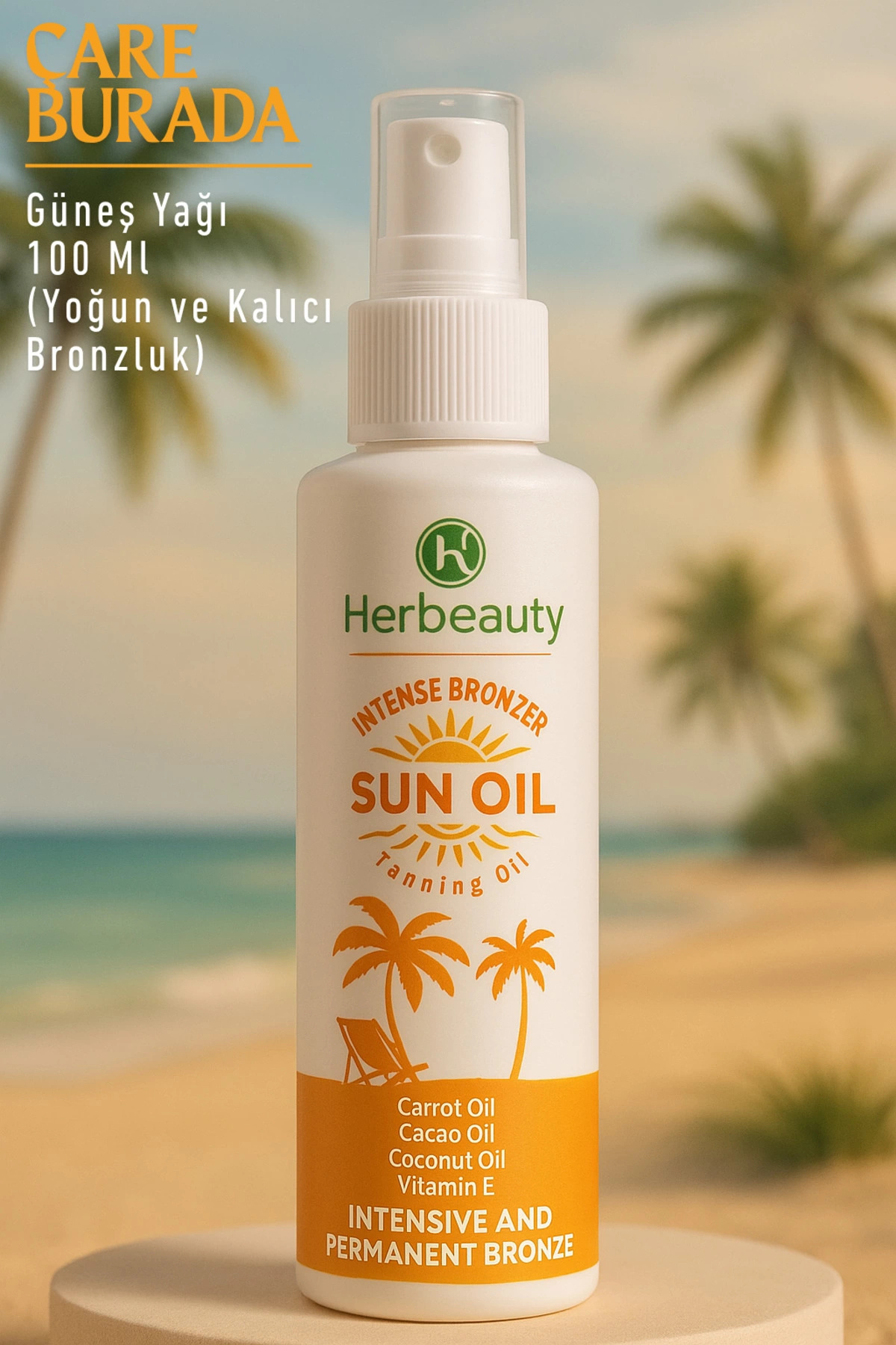 Çare Burada Herbeauty - Bronzlaştırıcı Güneş Yağı 100 Ml (Kakao Yağı, Havuç Yağı, E Vitamini)