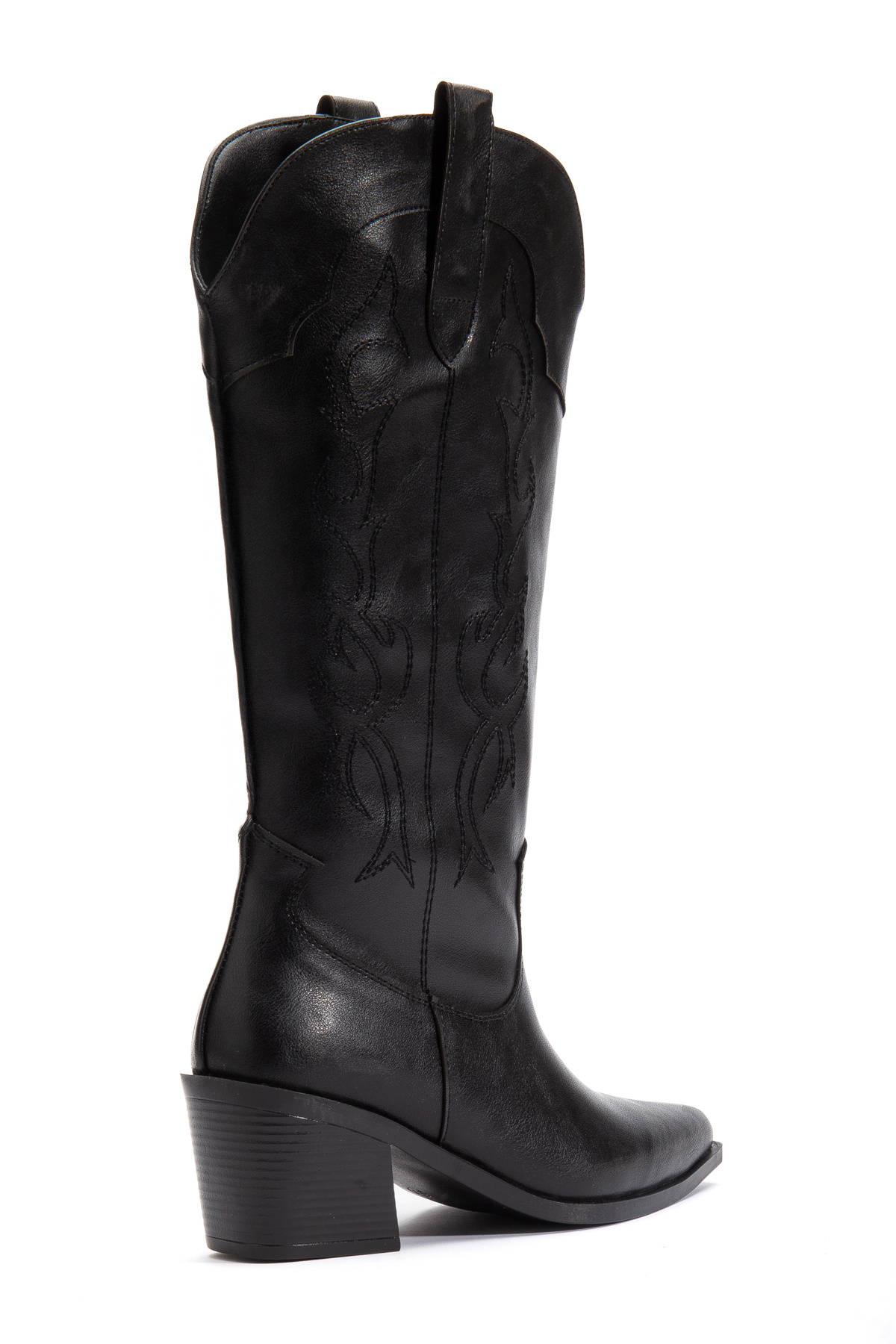 DENORA  Siyah Mat Deri Sivri Burun Nakışlı Western Kovboy Bot Çizme - Görsel 5