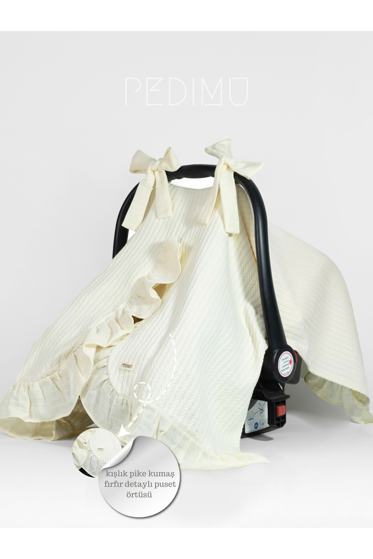 Pedimu Kışa Uygun Pike Kumaş Fırfır Detaylı 2'li Bebek Puset Örtüsü & Puset Minderi fotoğrafı 5 (önizleme)