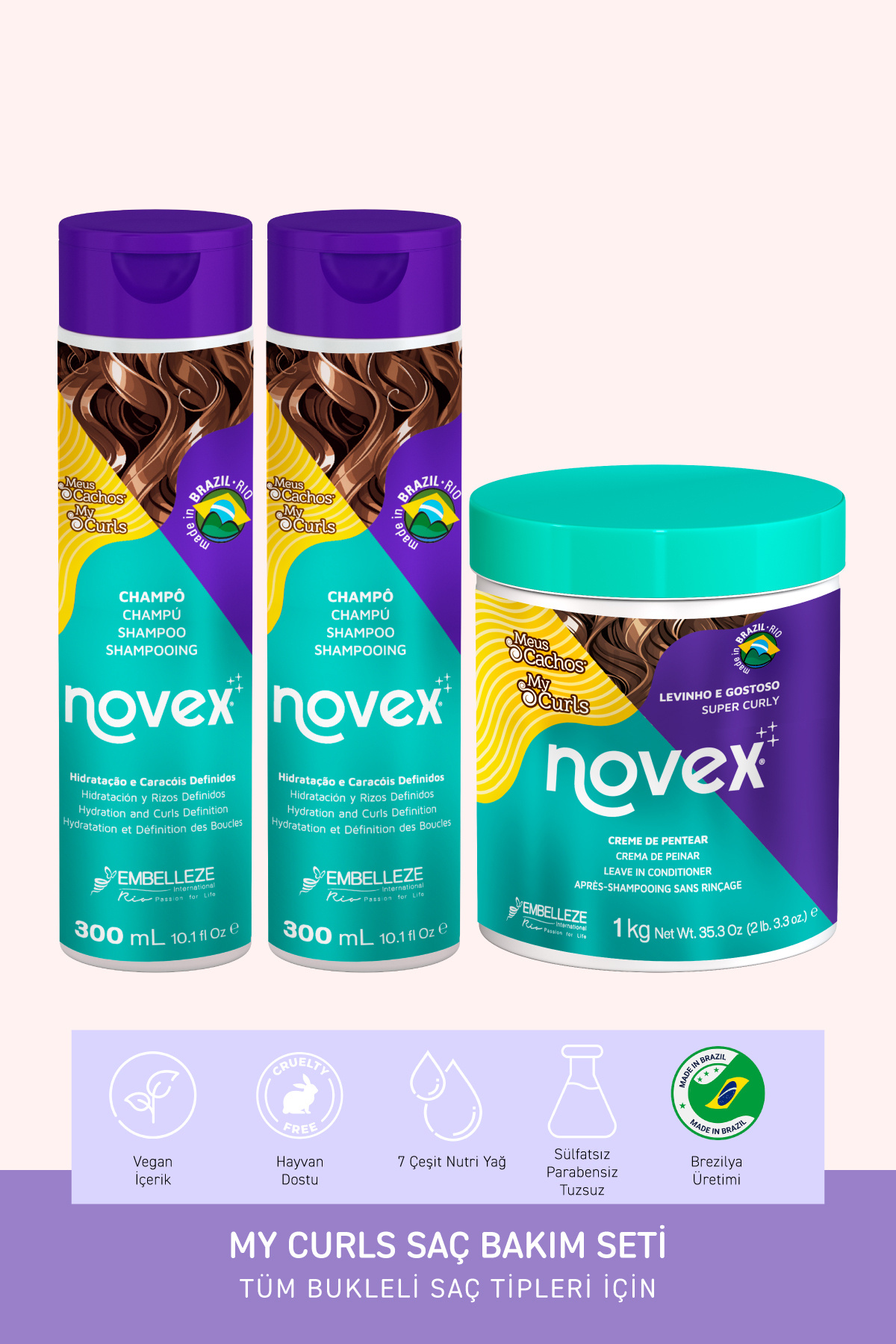 NOVEX My Curls - Bukle Belirginleştirici Şampuan 300ml X2 Durulanmayan Bakım Kremi 1kg