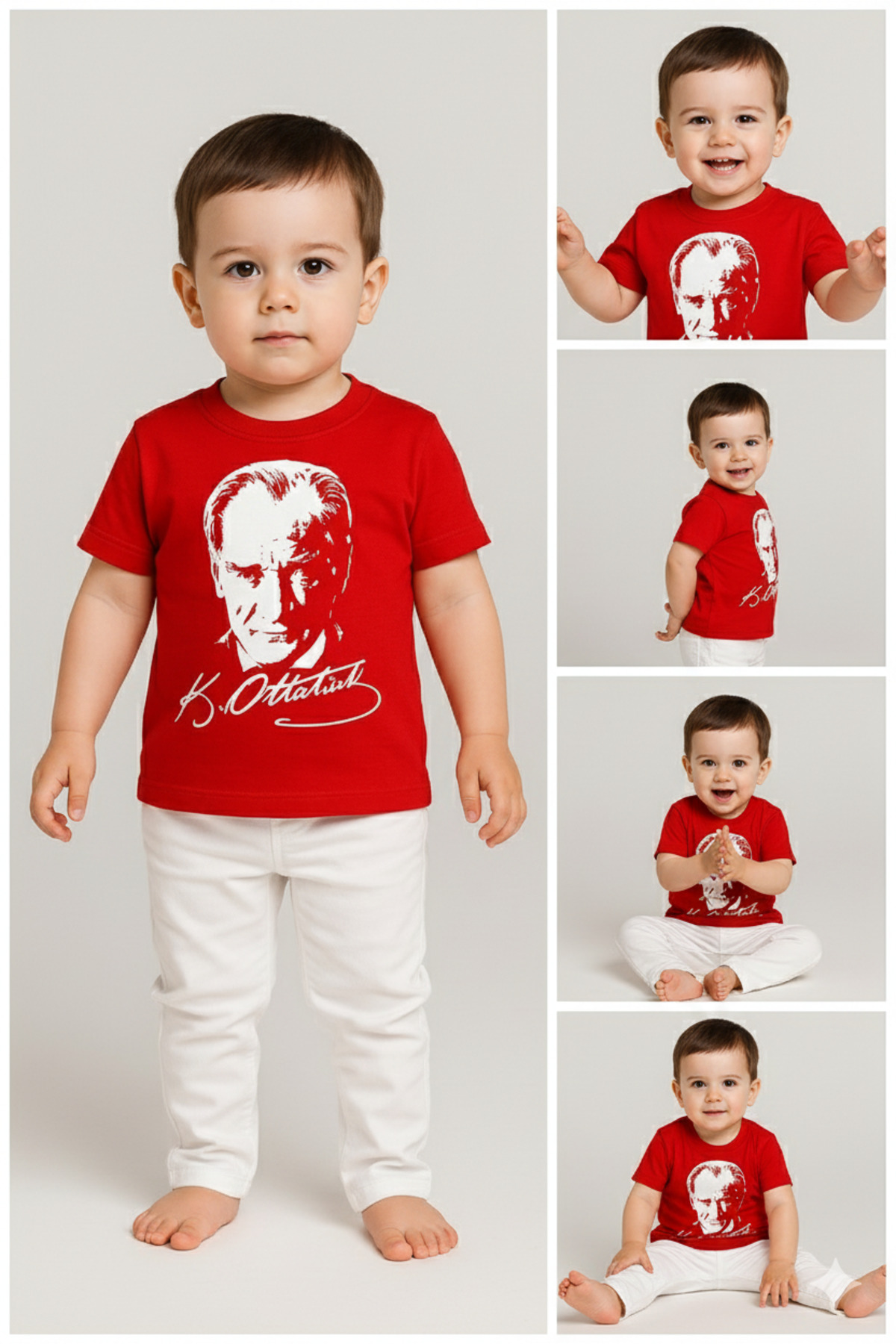 Sibel Günay Butik Atatürk Baskılı Unisex Bebek Tişört | %100 Pamuk | Bisiklet Yaka | Kırmızı fotoğrafı 4 (önizleme)
