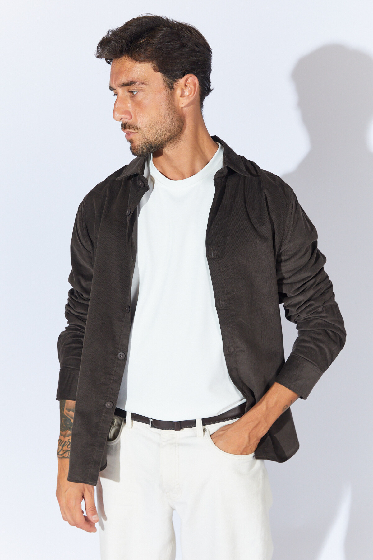 Fitilli Kadife Gömlek - Acı Kahve | MEW124814-01