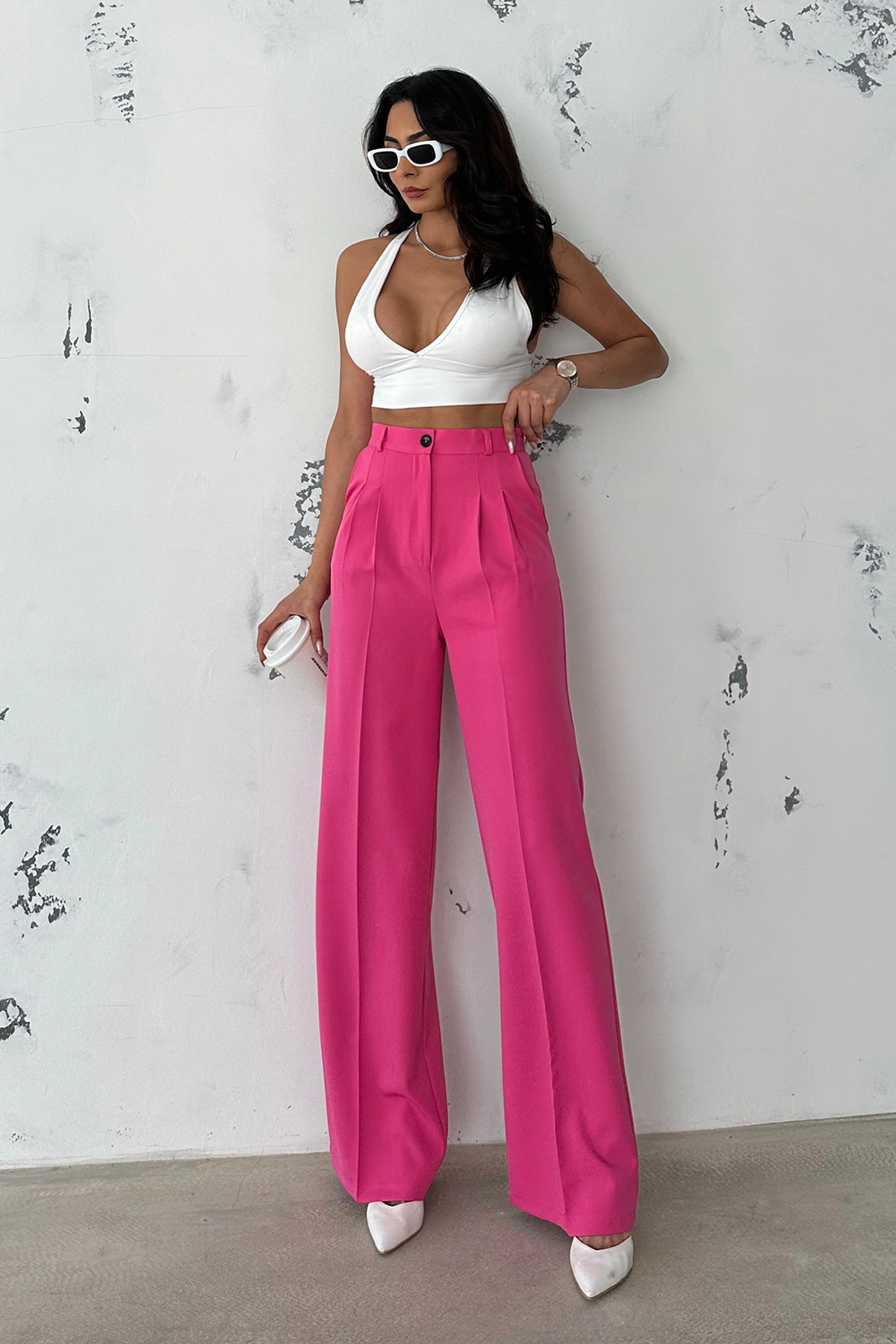 ARC CONSTRUCT PANTS-02サイズ1 Ortaya Çık Pink Pleated Fabric Palazzo Trousers- Trendyol