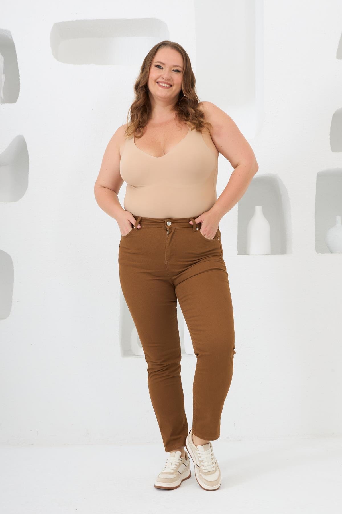 Rmg  Büyük Beden Camel Pamuk Pantolon - Görsel 7