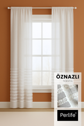 Taç Şerit Saçaklı Keten Zemin Ağır Gramaj Tül Perde(1/3 sık pile Boy İçin Lüt...