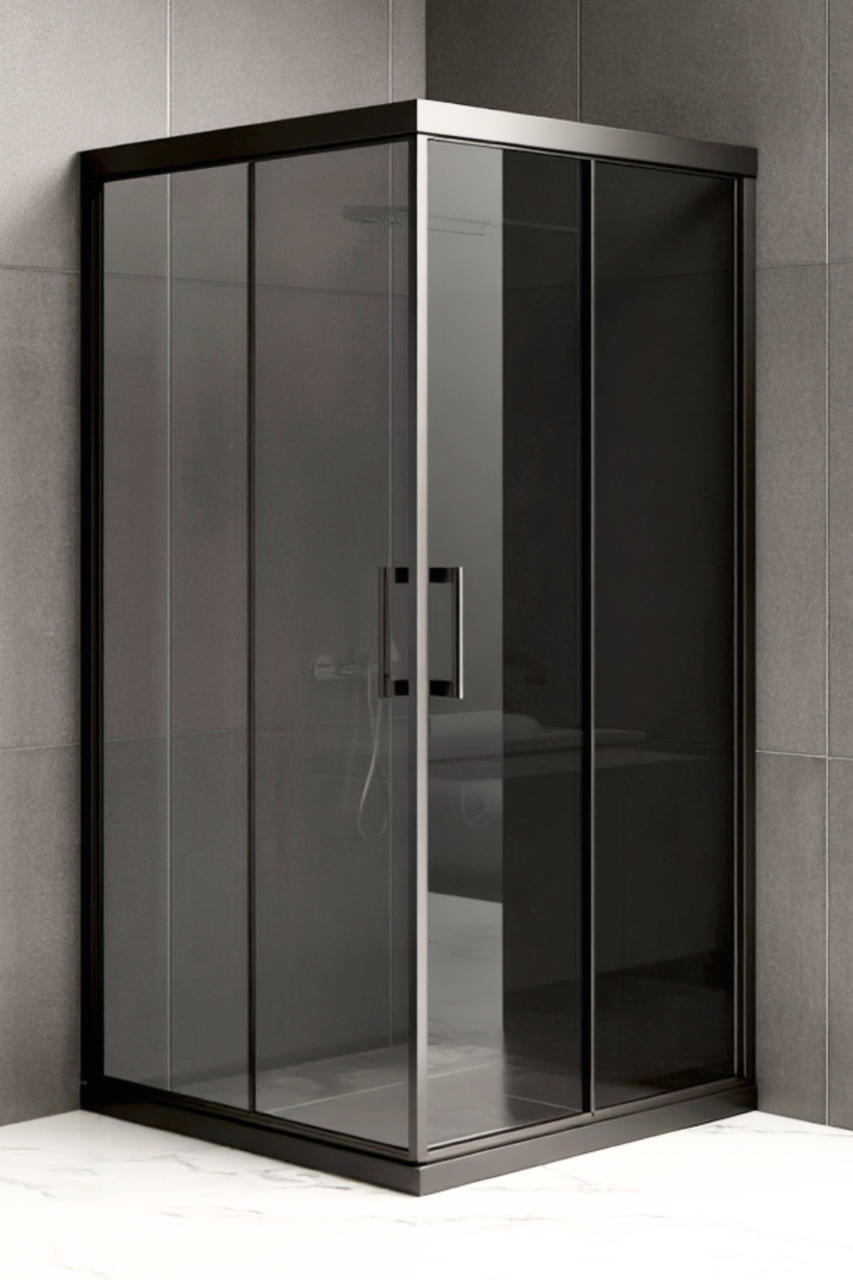 Shower Cabin Square Smoked Tempered Glass Elegant Series Black Profile 190 cm
